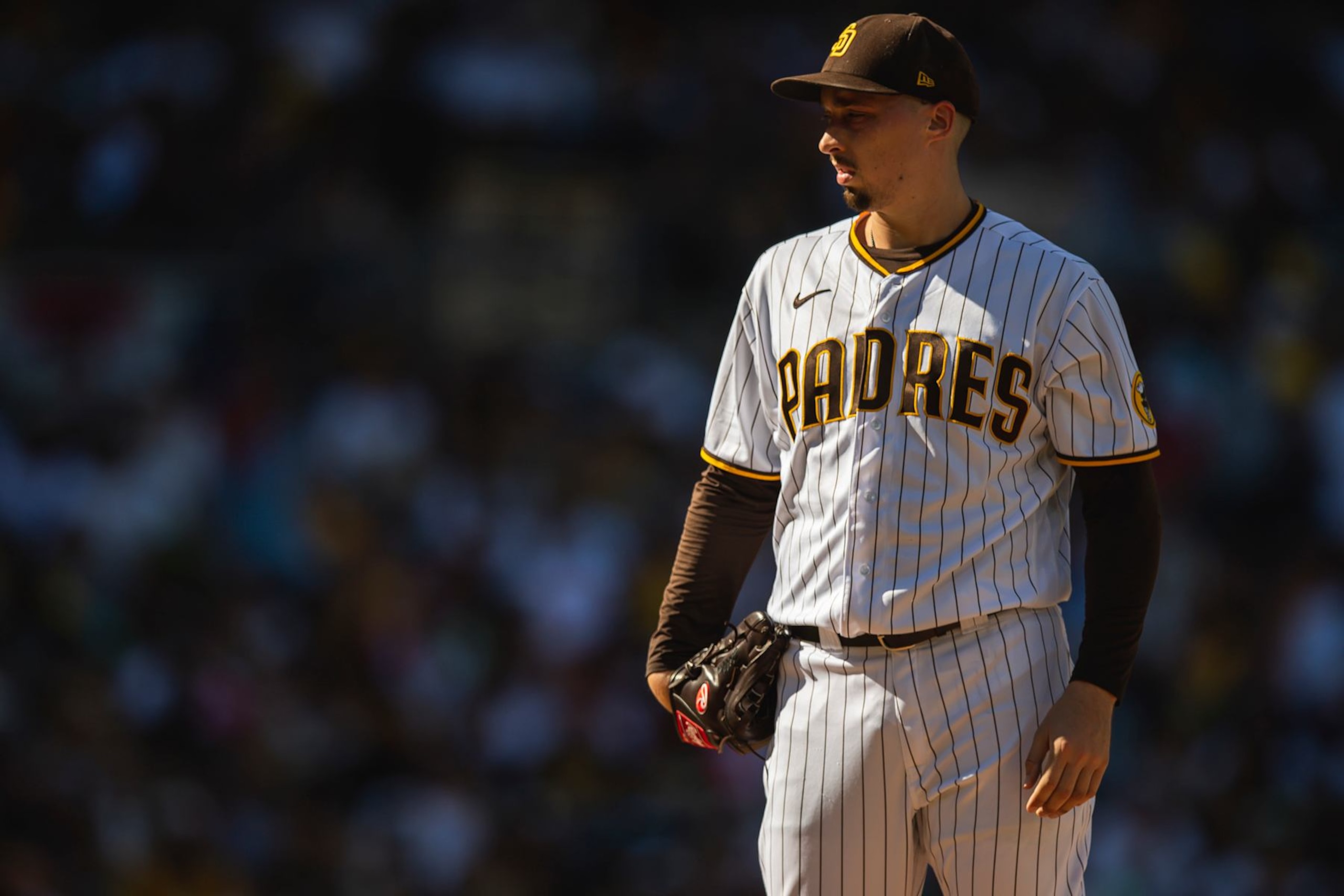 SAN DIEGO, CALIFORNIA - OCTOBER 19: Blake Snell #4 of the San Diego Padres pitches in the second inning during Game Two of the National League Championship Series against the Philadelphia Phillies at PETCO Park on October 19, 2022 in San Diego, California. (Photo by Matt Thomas/San Diego Padres/Getty Images)