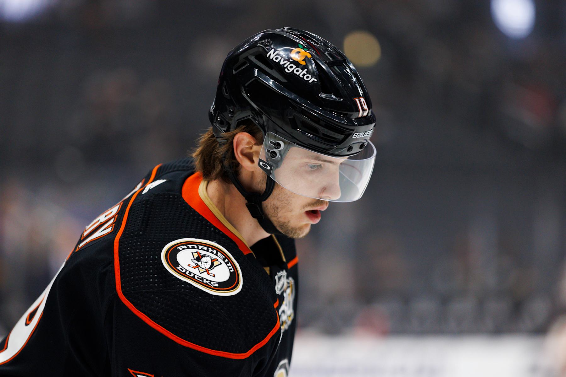 LOS ANGELES, CA - APRIL 13: Anaheim Ducks right wing Troy Terry (19) during an NHL game against the Los Angeles Kings on April 13, 2024 at Crypto.com Arena in Los Angeles, CA. (Photo by Ric Tapia/Icon Sportswire via Getty Images)