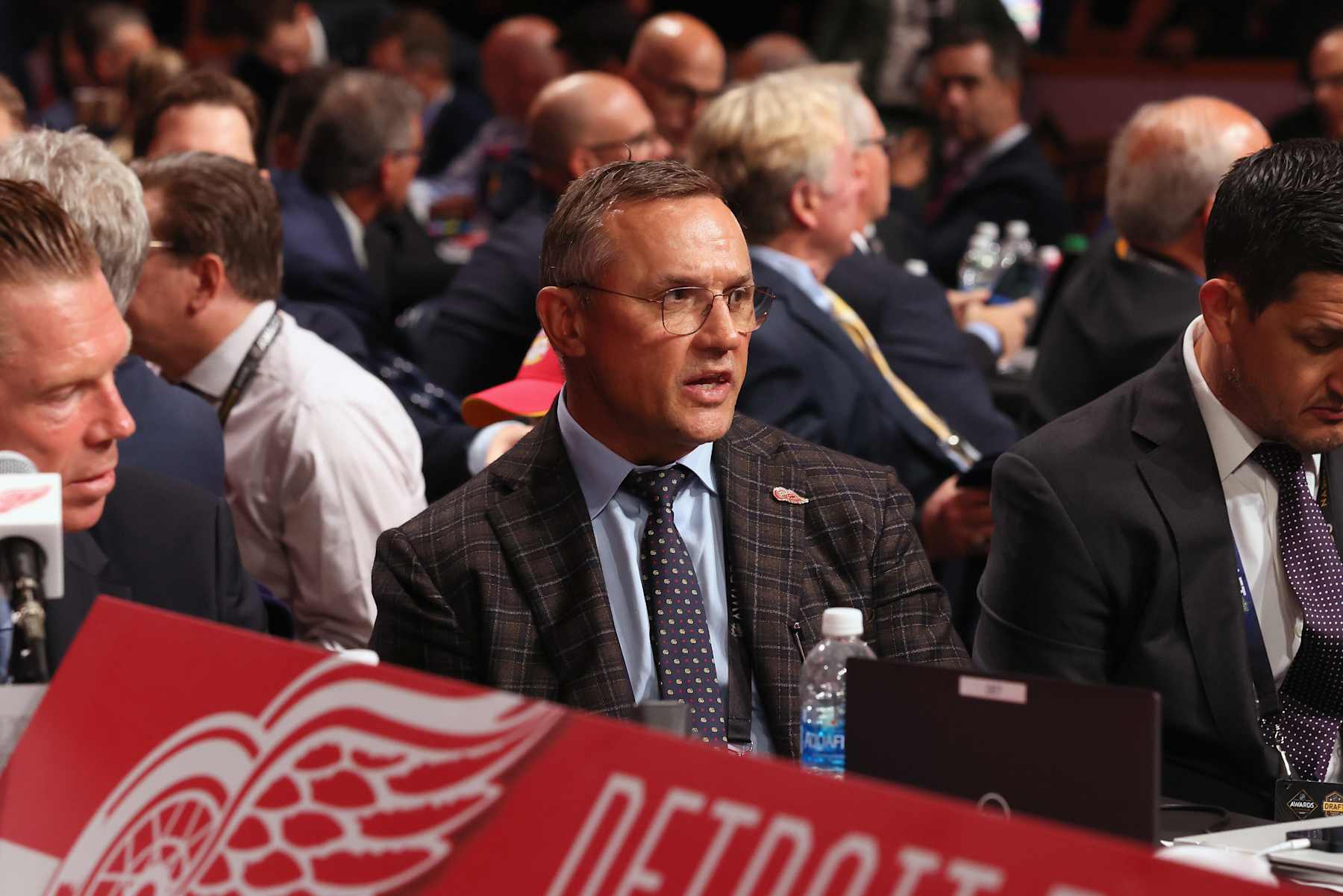 NASHVILLE, TENNESSEE - JUNE 29: Steve Yzerman of the Detroit Red WIngs attends the 2023 NHL Draft at the Bridgestone Arena on June 29, 2023 in Nashville, Tennessee. (Photo by Bruce Bennett/Getty Images)