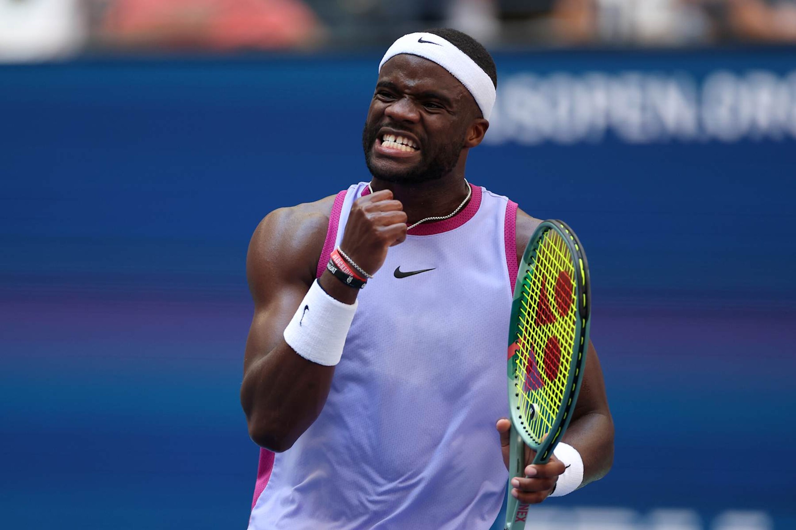 NEW YORK, NEW YORK - AUGUST 28: Frances Tiafoe of the United States celebrates a point against Alexander Shevchenko of Russia during their Men's Singles Second Round match on Day Three of the 2024 US Open at USTA Billie Jean King National Tennis Center on August 28, 2024 in the Flushing neighborhood of the Queens borough of New York City. (Photo by Sarah Stier/Getty Images)