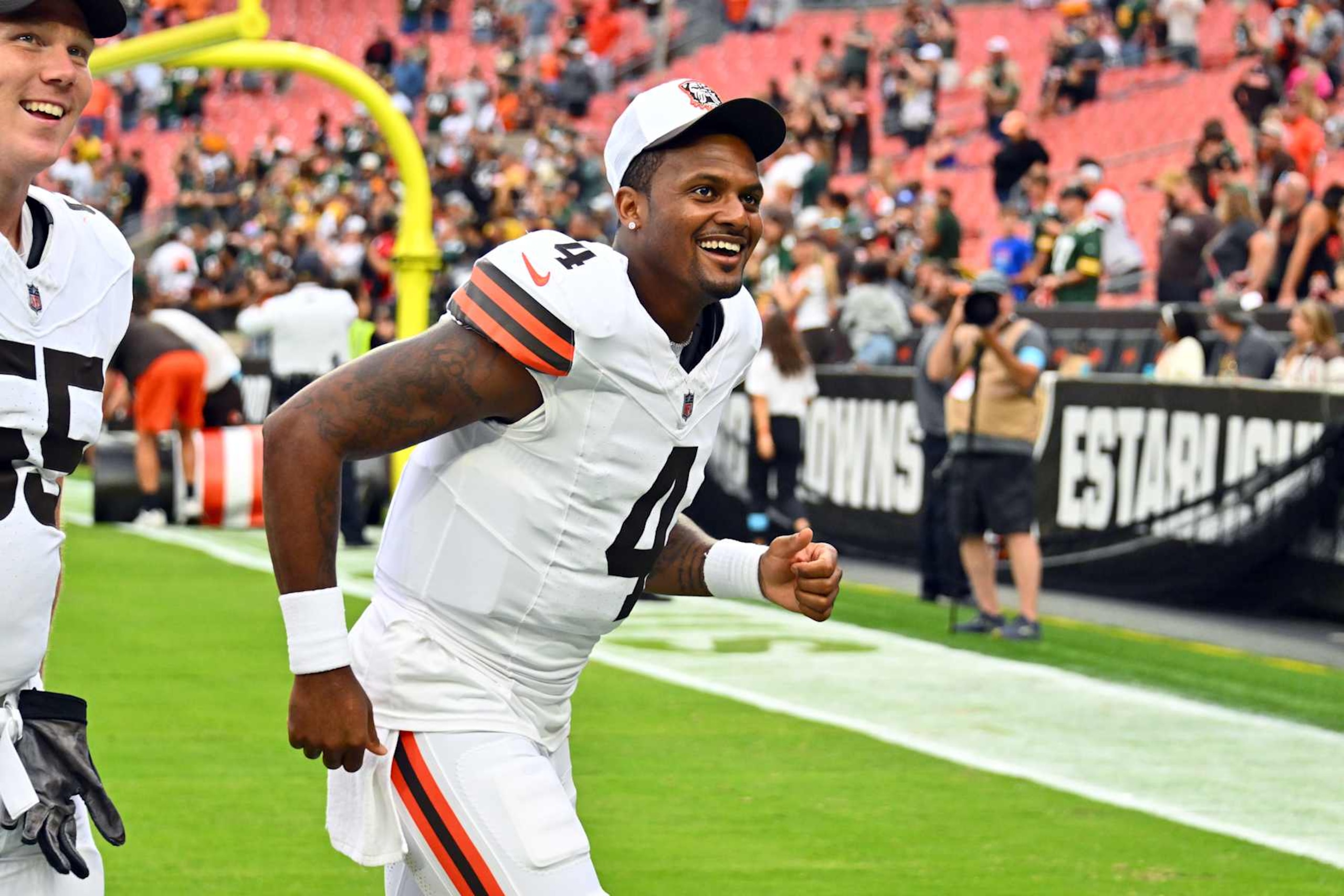 CLEVELAND, OHIO - AUGUST 10: Quarterback Deshaun Watson #4 of the Cleveland Browns walks off the field after a preseason game against the Green Bay Packers at Cleveland Browns Stadium on August 10, 2024 in Cleveland, Ohio. The Packers defeated the Browns 23-10. (Photo by Jason Miller/Getty Images) CLEVELAND, OHIO - AUGUST 10: Quarterback Deshaun Watson #4 of the Cleveland Browns walks off the field after a preseason game against the Green Bay Packers at Cleveland Browns Stadium on August 10, 2024 in Cleveland, Ohio. The Packers defeated the Browns 23-10. (Photo by Jason Miller/Getty Images)