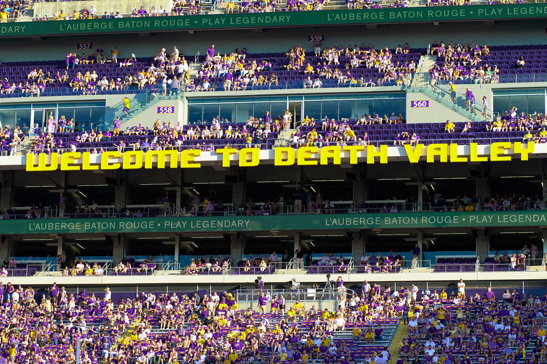 BATON ROUGE, LA - AUGUST 31: Welcome to Death Valley sign during the game between the LSU Tigers and Georgia Southern Eagles at LSU Tiger Stadium on August 31, 2019 in Baton Rouge, LA.  (Photo by Andy Altenburger/Icon Sportswire via Getty Images)