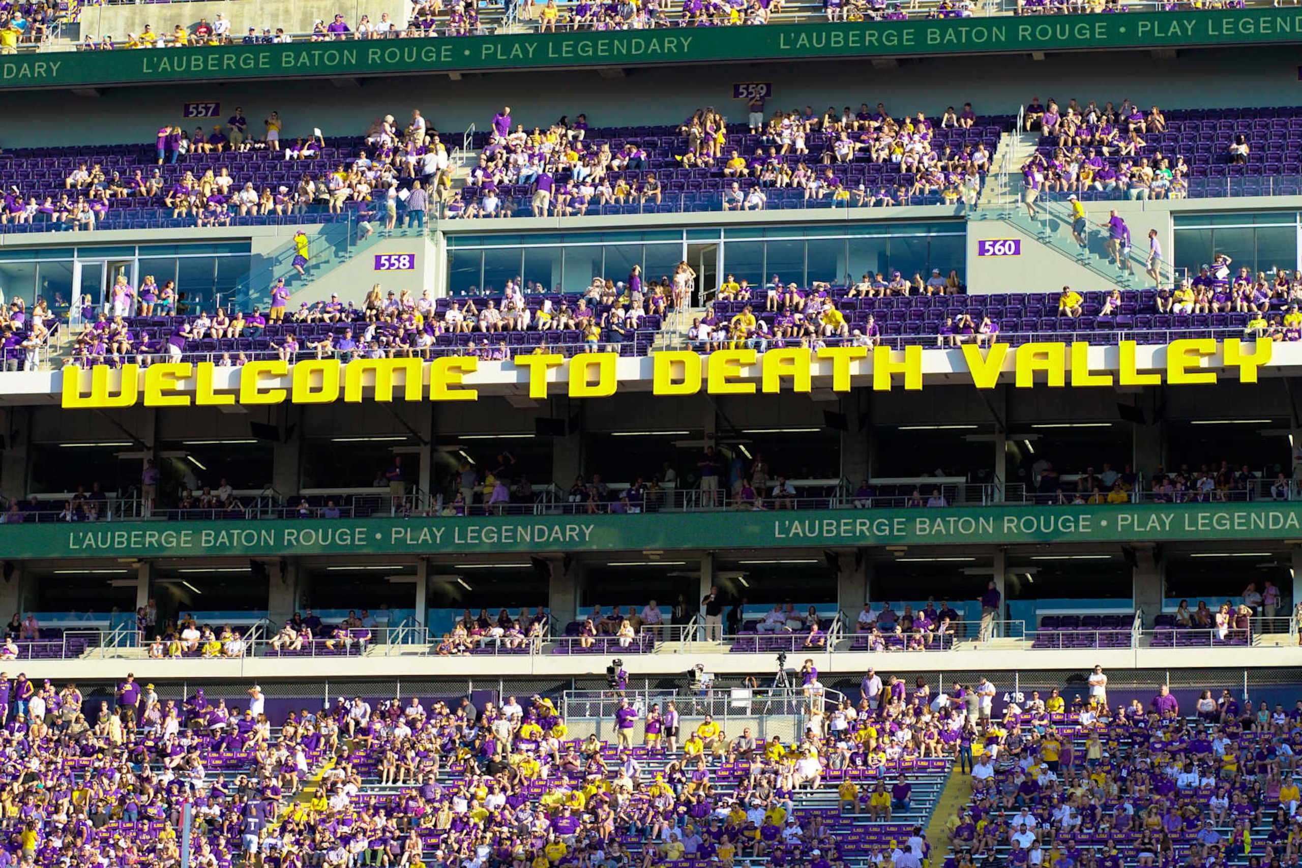 BATON ROUGE, LA - AUGUST 31: Welcome to Death Valley sign during the game between the LSU Tigers and Georgia Southern Eagles at LSU Tiger Stadium on August 31, 2019 in Baton Rouge, LA.  (Photo by Andy Altenburger/Icon Sportswire via Getty Images)