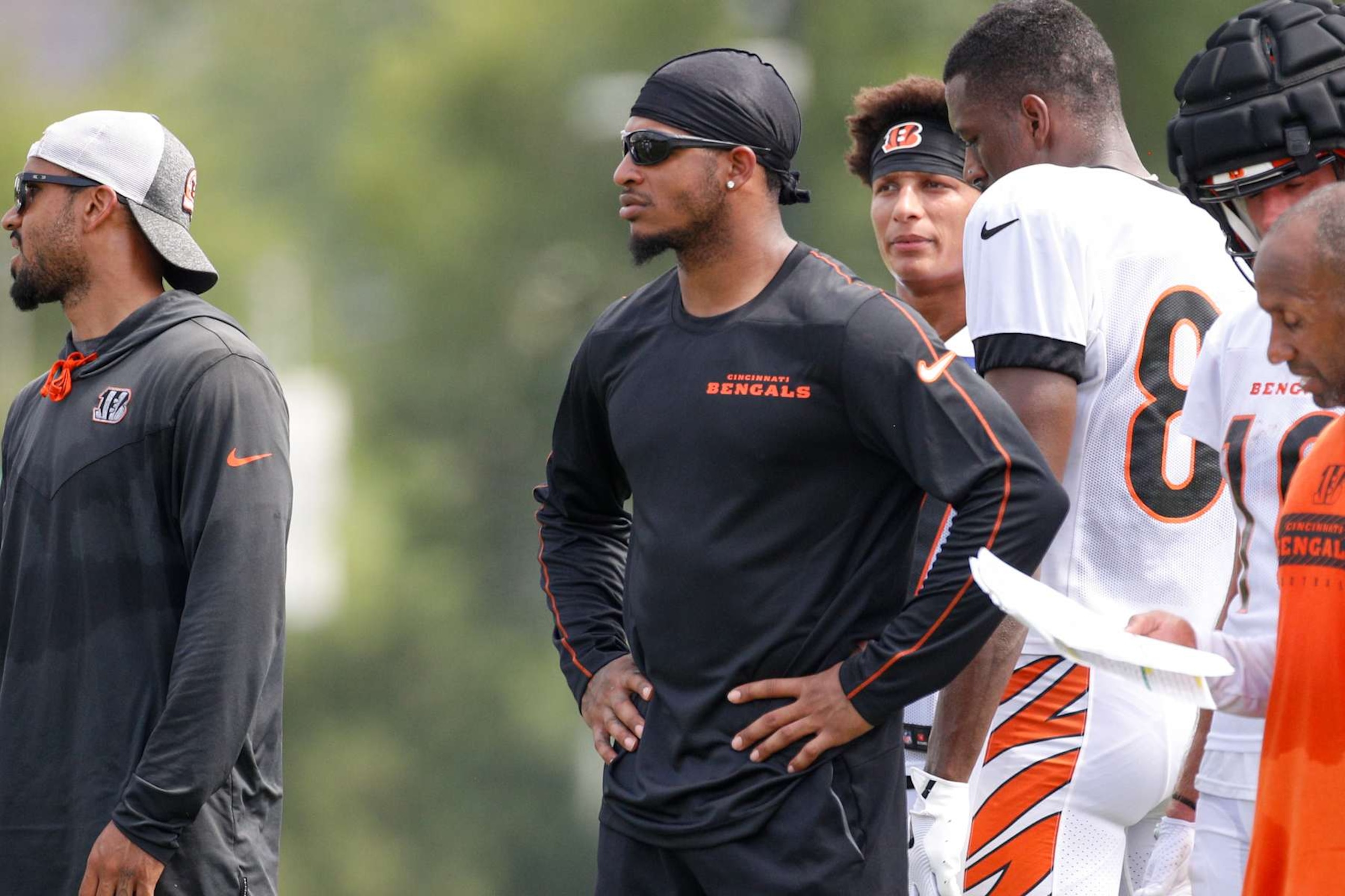 CINCINNATI, OH - AUGUST 01: Cincinnati Bengals wide receiver Ja'Marr Chase (1) watches a play from the sideline during the Cincinnati Bengals training camp at Kettering Health Practice Fields on August 1, 2024 in Cincinnati, Ohio. (Photo by Ian Johnson/Icon Sportswire via Getty Images)