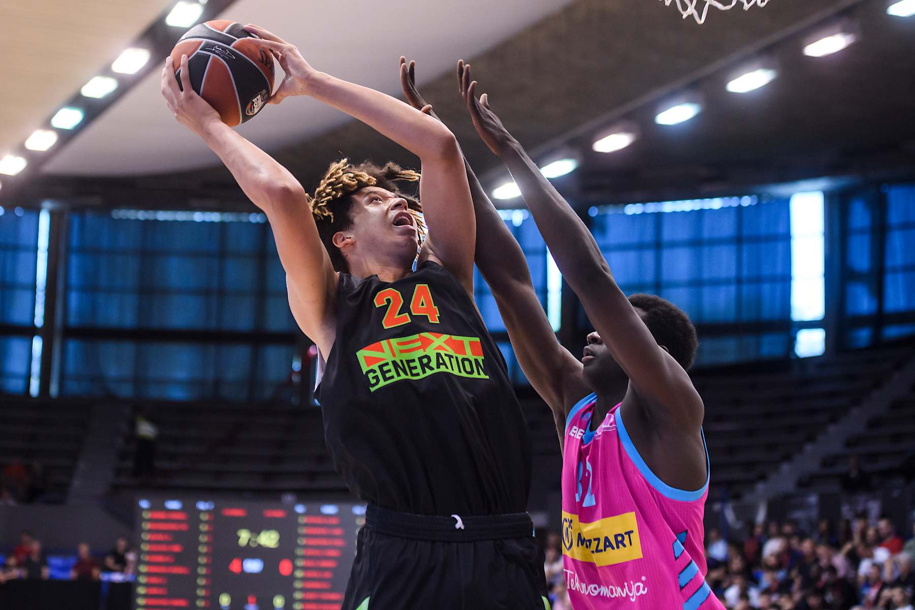 BELGRADE, SERBIA - MAY 21: Zacharie Perrin, #24 of U18 Next Generation Select in action during the EB ANGT Championship game between U18 Mega Mozzart Belgrade v U18 Next Generation Select Team at Ranko Zeravica Sports Hall in Belgrade, Serbia. (Photo by David Grau/Euroleague Basketball via Getty Images)