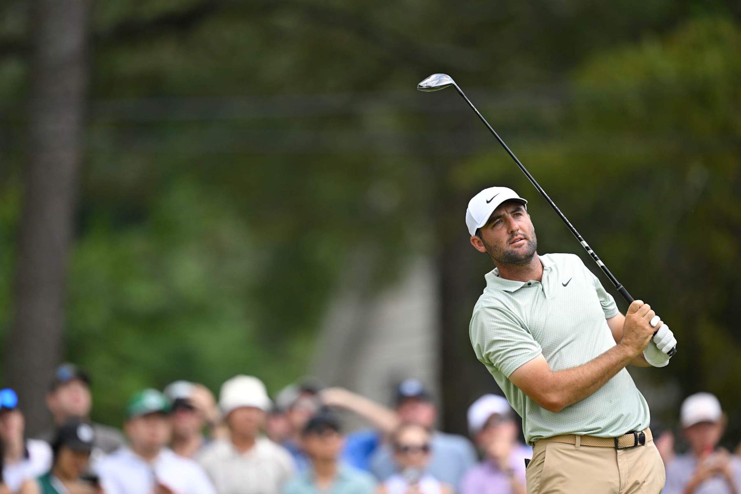 ATLANTA, GEORGIA - SEPTEMBER 01: Scottie Scheffler of the United States hits a tee shot on the fifth hole during the final round of the TOUR Championship at East Lake Golf Club on September 01, 2024 in Atlanta, Georgia. (Photo by Ben Jared/PGA TOUR via Getty Images)