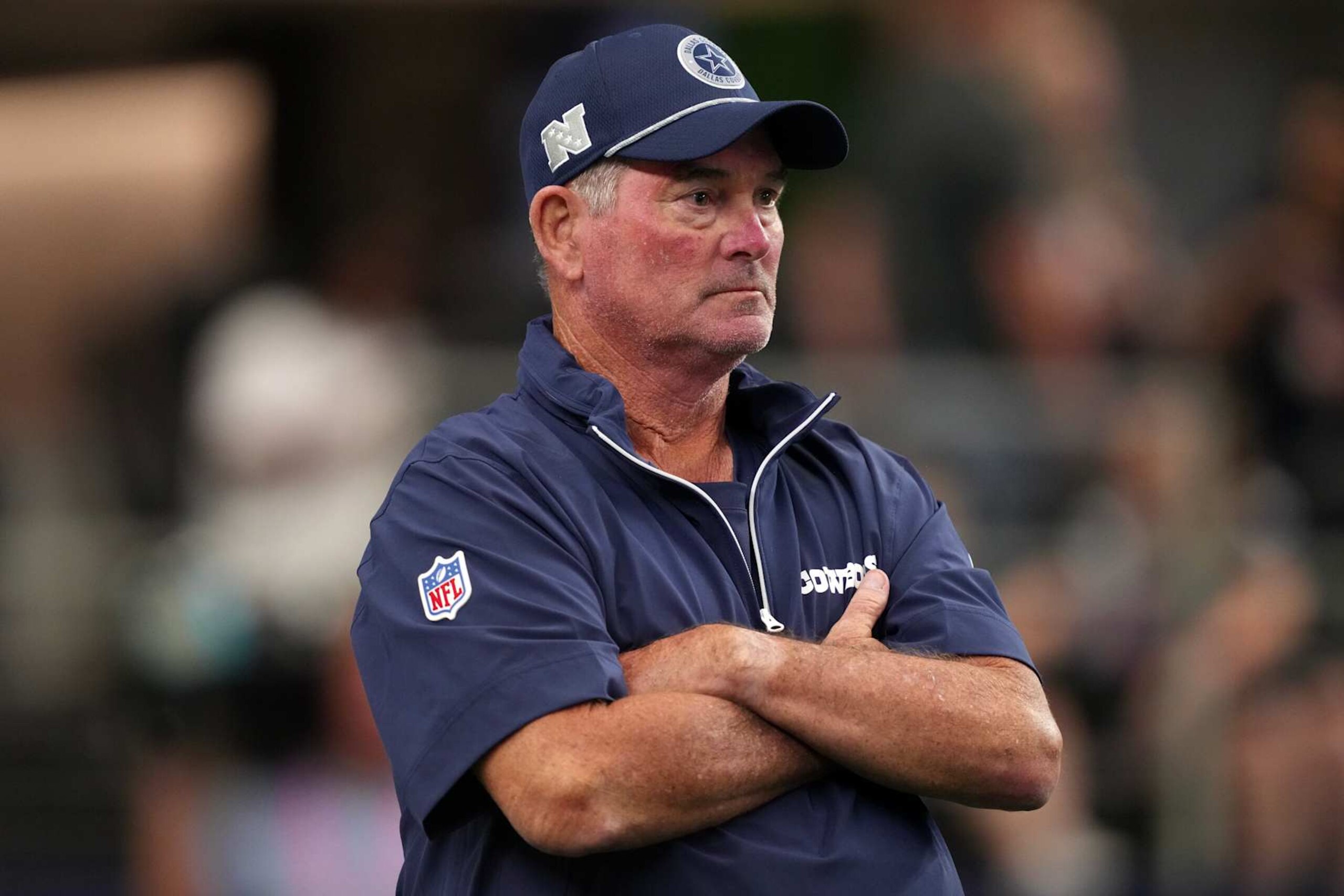 ARLINGTON, TEXAS - AUGUST 24: Defensive coordinator Mike Zimmer of the Dallas Cowboys looks on before a preseason game against the Los Angeles Chargers at AT&T Stadium on August 24, 2024 in Arlington, Texas. (Photo by Sam Hodde/Getty Images)