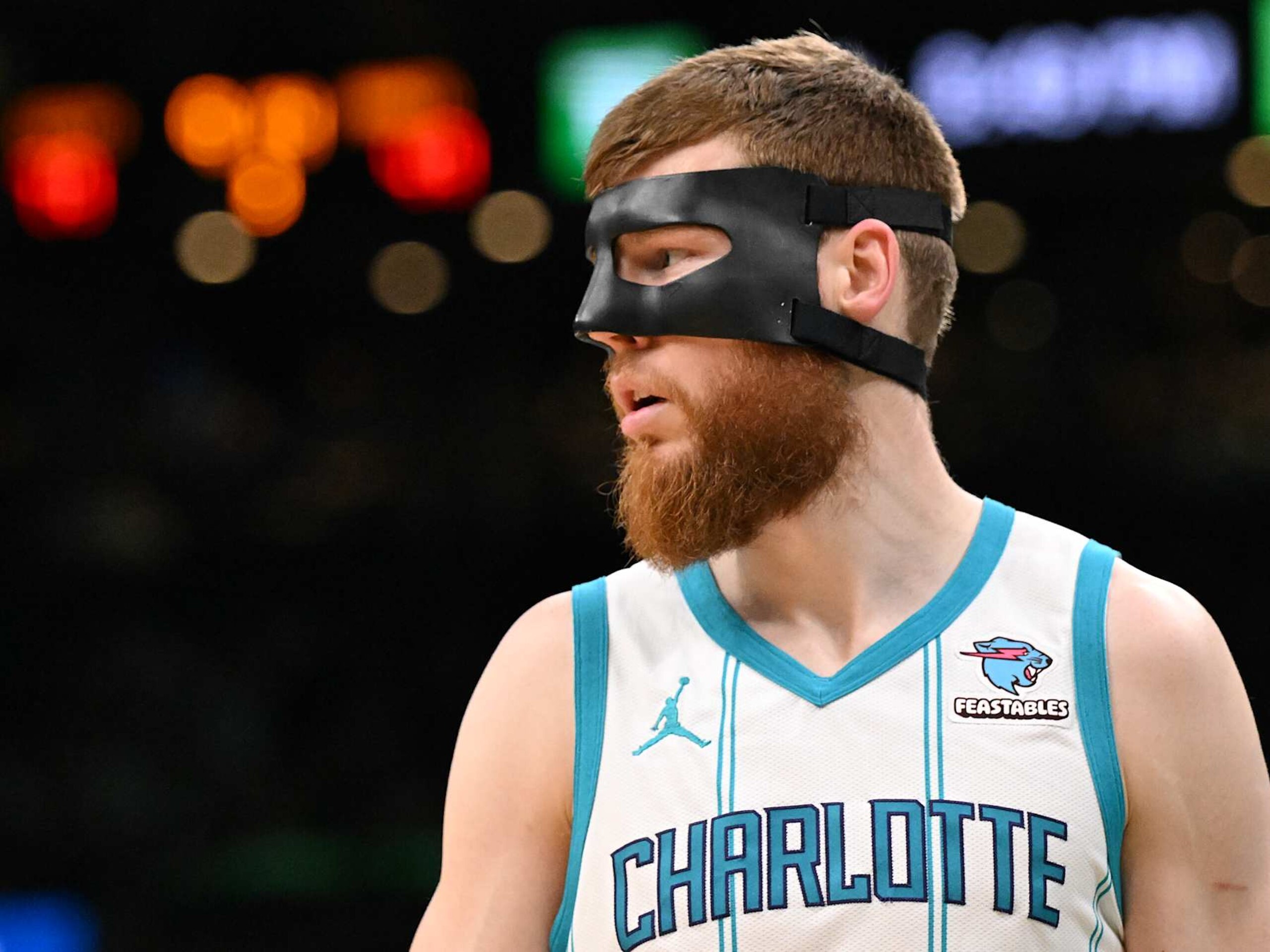 BOSTON, MASSACHUSETTS - APRIL 12: Davis Bertans #9 of the Charlotte Hornets watches a free throw during the third quarter of a game against the Boston Celtics at the TD Garden on April 12, 2024 in Boston, Massachusetts. NOTE TO USER: User expressly acknowledges and agrees that, by downloading and or using this photograph, User is consenting to the terms and conditions of the Getty Images License Agreement. (Photo by Brian Fluharty/Getty Images)