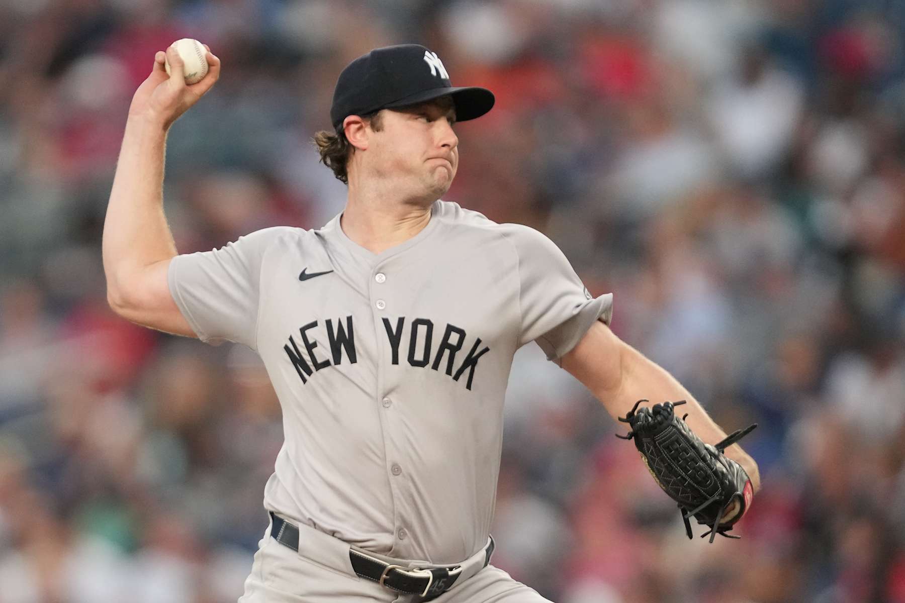 WASHINGTON, DC - AUGUST 27:  Gerrit Cole #45 of the New York Yankees pitches in the third inning during a baseball game against the Washington Nationals at Nationals Park on August 27, 2024 in Washington, DC.  (Photo by Mitchell Layton/Getty Images)