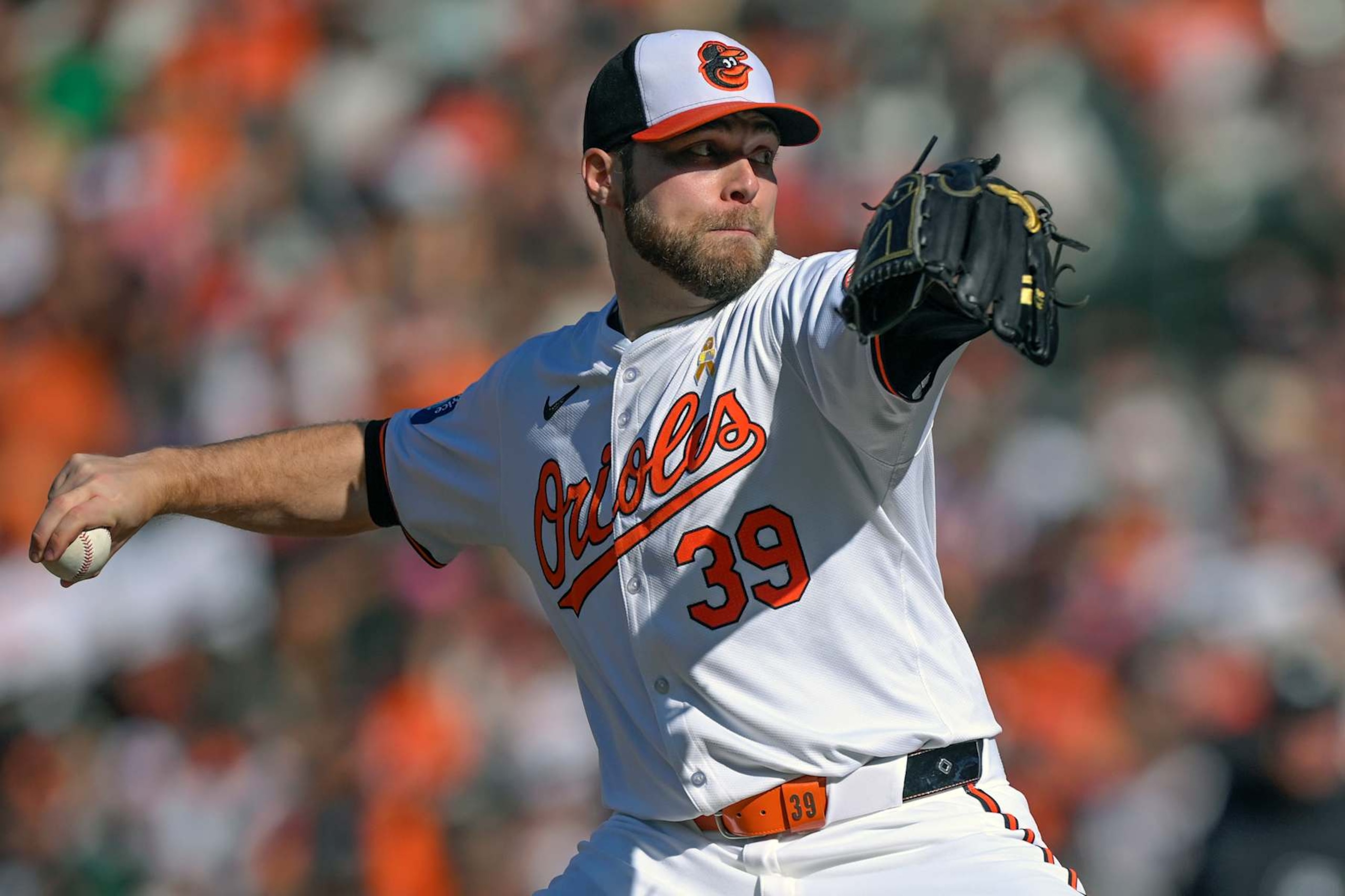BALTIMORE, MD - SEPTEMBER 02: Baltimore Orioles pitcher Corbin Burnes (39) delivers a pitch during the fourth inning of a MLB game between the Baltimore Orioles and Chicago White Sox on September 2, 2024, at Oriole Park at Camden Yards in Baltimore, MD.(Photo by Nick Wosika/Icon Sportswire via Getty Images)