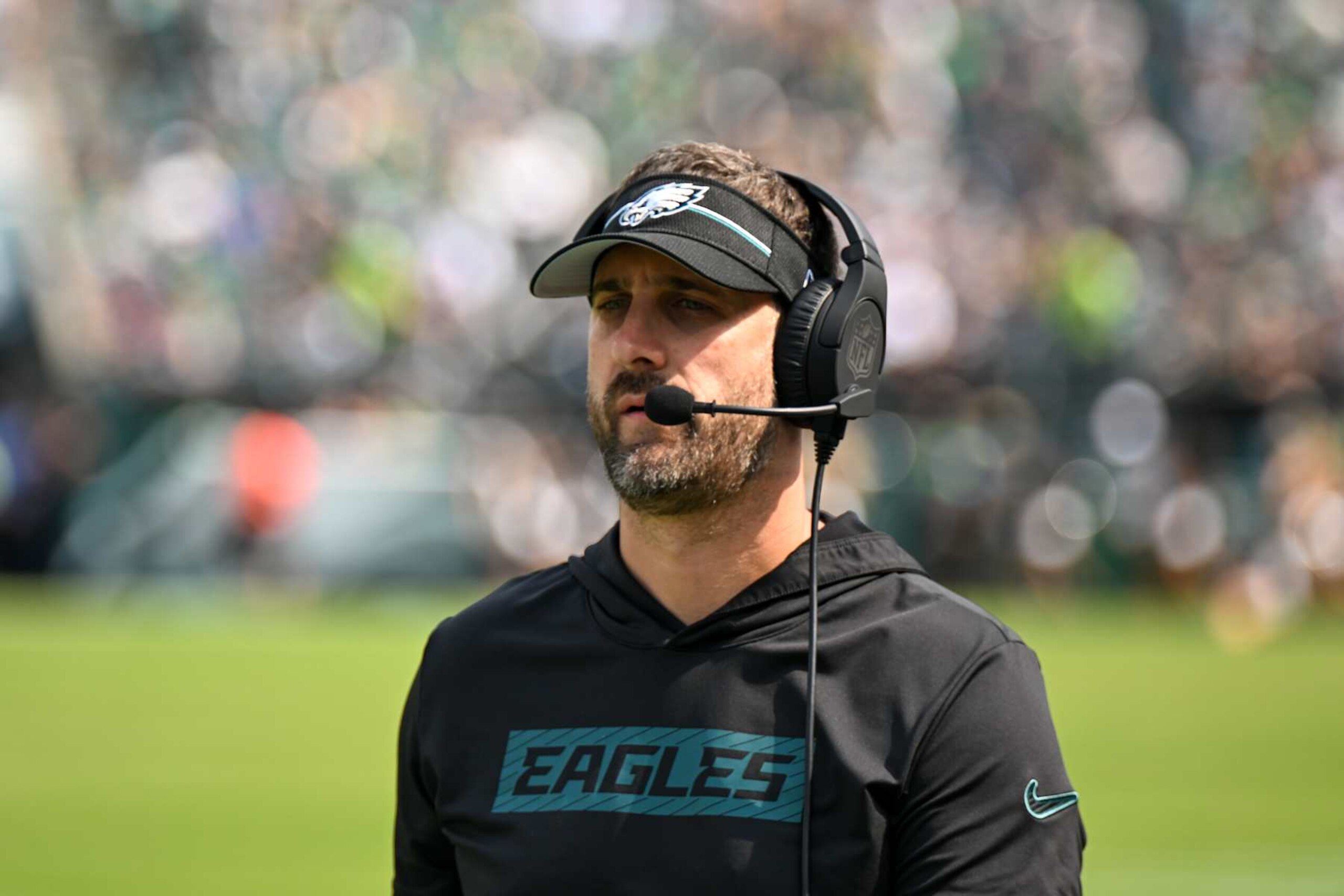 PHILADELPHIA, PA - AUGUST 24: .Philadelphia Eagles head coach Nick Sirianni looks on during the NFL preseason game between the Philadelphia Eagles and the Minnesota Vikings on August 24th, 2024 at Lincoln Financial Field in Philadelphia, PA. (Photo by Terence Lewis/Icon Sportswire via Getty Images)