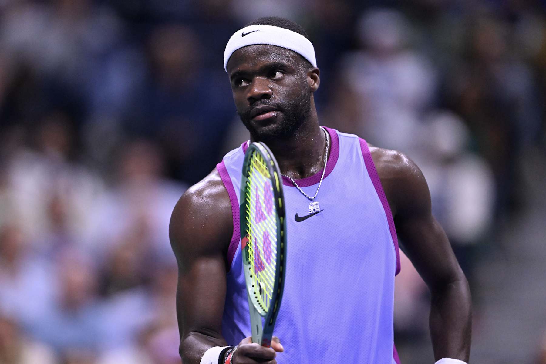 NEW YORK, USA - SEPTEMBER 3: Frances Tiafoe of USA compete against Grigor Dimitrov of Bulgaria during Men's Singles match on Day Nine of the 2024 US Open at USTA Billie Jean King National Tennis Center on September 3, 2024 in New York City. (Photo by Fatih Aktas/Anadolu via Getty Images)