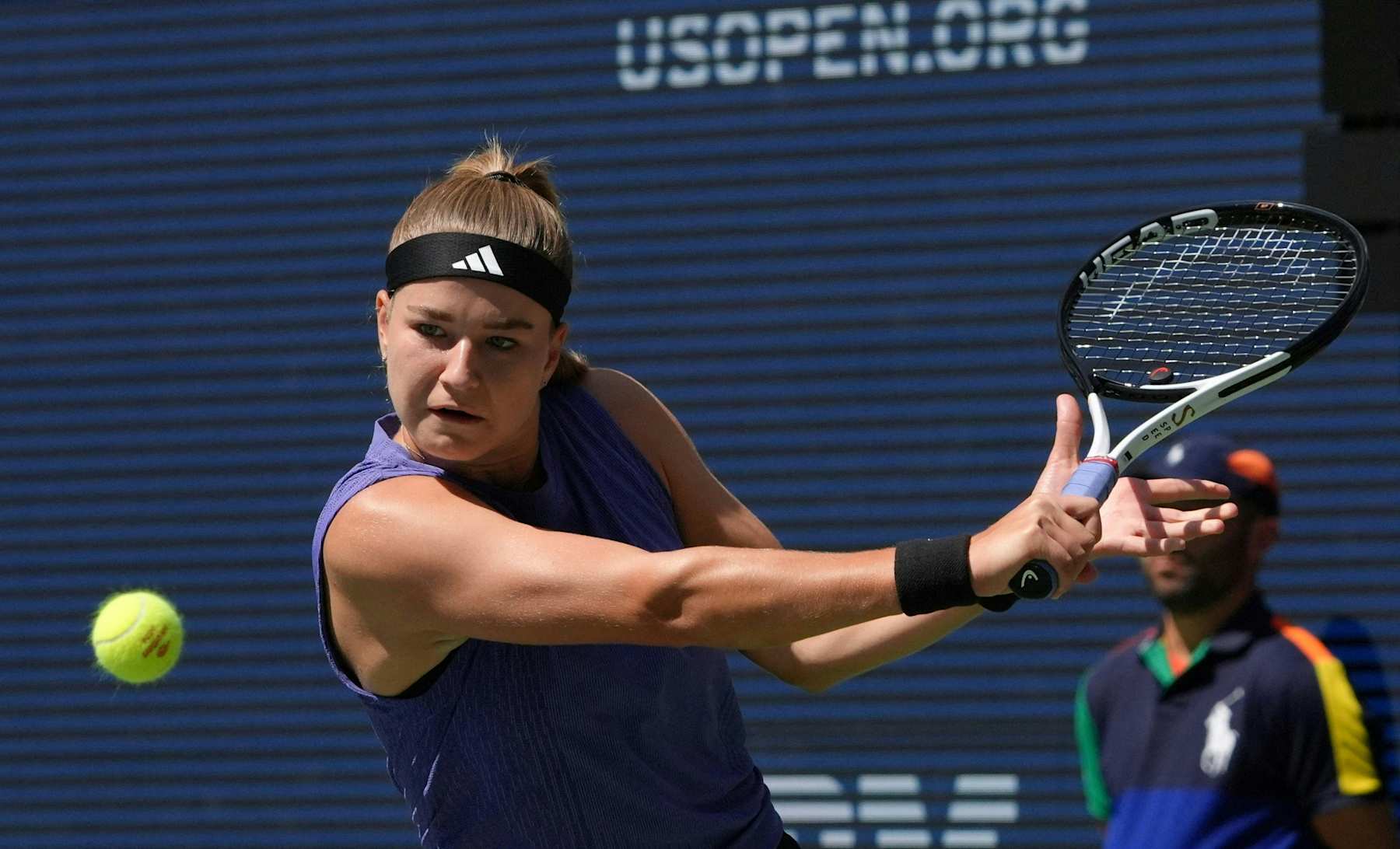 Czech Republic's Karolina Muchova plays a return to Brazil's Beatriz Haddad Maia during their women's quarterfinals match on day ten of the US Open tennis tournament at the USTA Billie Jean King National Tennis Center in New York City, on September 4, 2024. (Photo by TIMOTHY A. CLARY / AFP) (Photo by TIMOTHY A. CLARY/AFP via Getty Images)