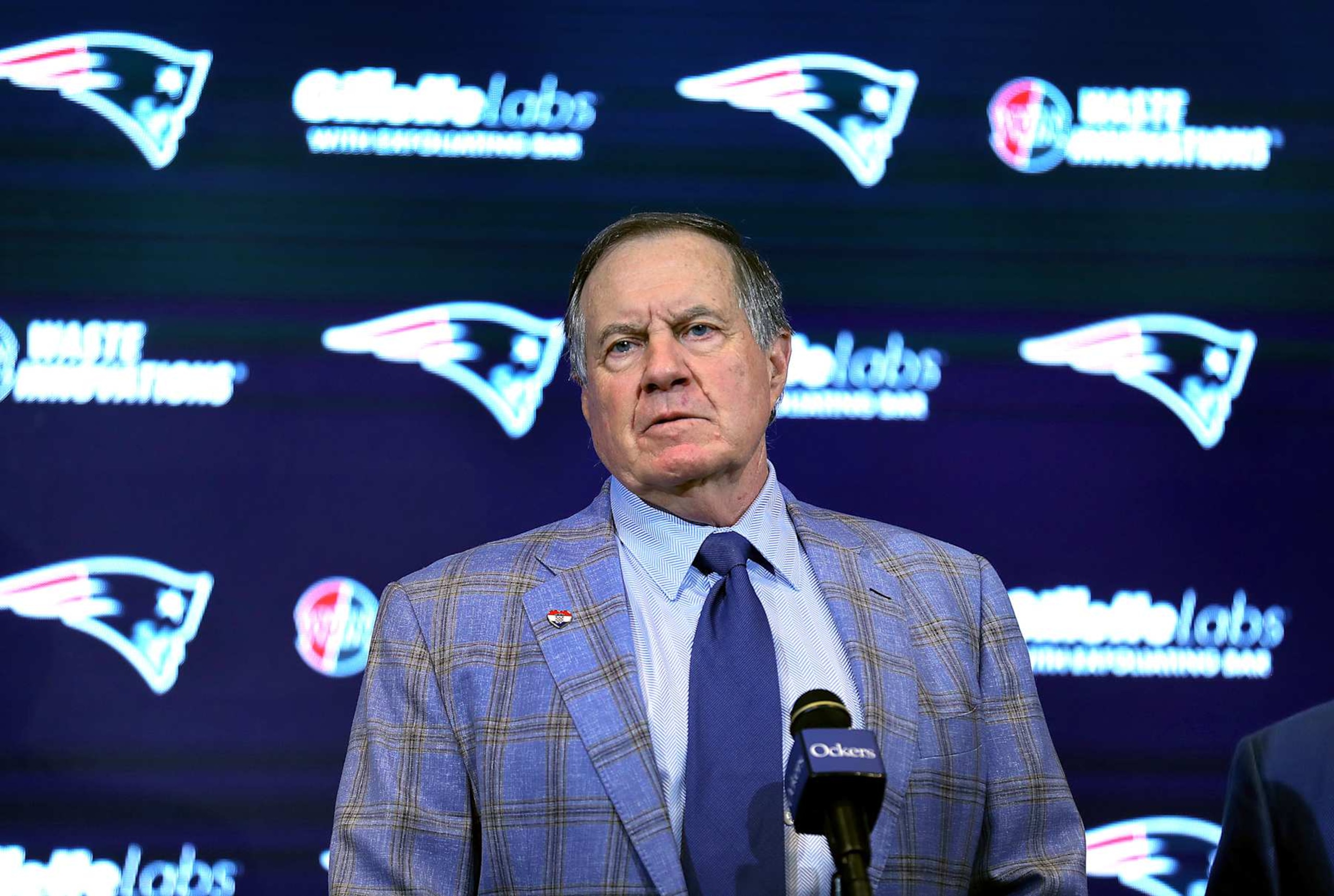 Foxborough, MA - January 11: New England Patriots former head coach Bill Belichick addressed the media at Gillette Stadium about his departure. (Photo by John Tlumacki/The Boston Globe via Getty Images)