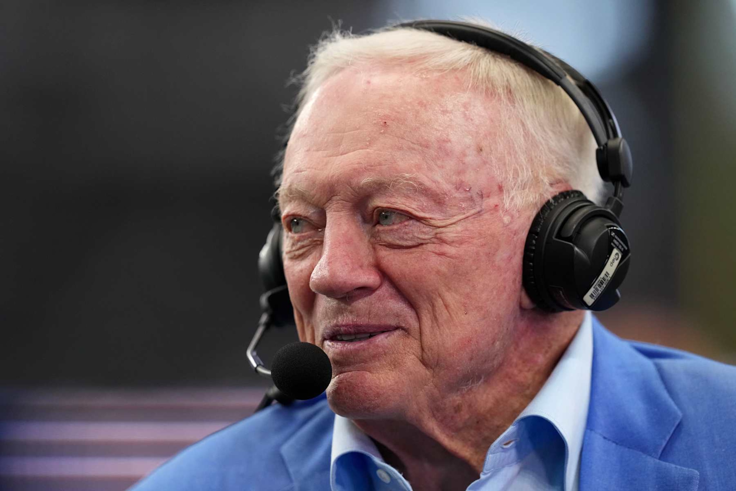 ARLINGTON, TEXAS - AUGUST 24: Dallas Cowboys owner Jerry Jones is interviewed before a preseason game against the Los Angeles Chargers at AT&T Stadium on August 24, 2024 in Arlington, Texas. (Photo by Sam Hodde/Getty Images) ARLINGTON, TEXAS - AUGUST 24: Dallas Cowboys owner Jerry Jones is interviewed before a preseason game against the Los Angeles Chargers at AT&T Stadium on August 24, 2024 in Arlington, Texas. (Photo by Sam Hodde/Getty Images)