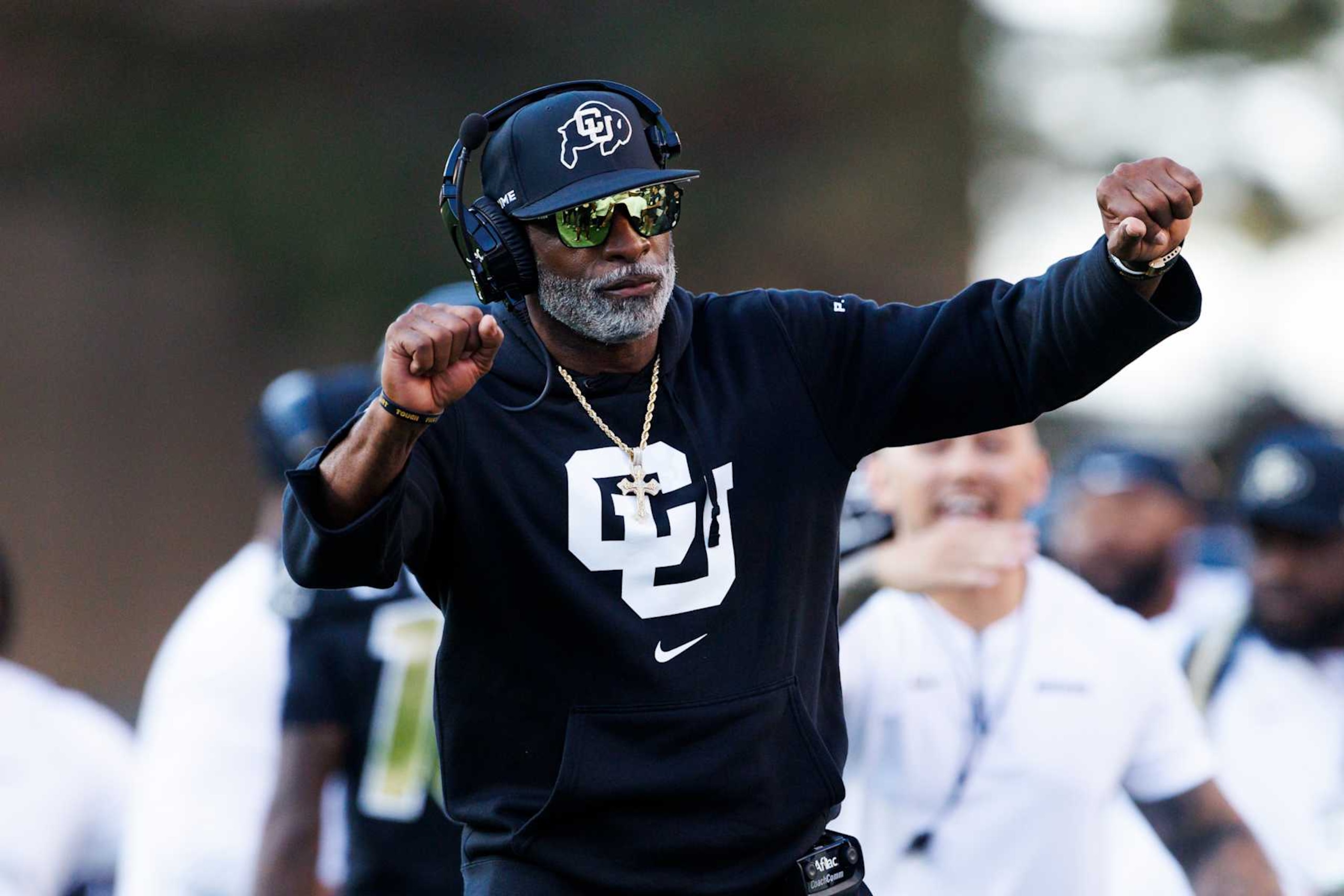 BOULDER, COLORADO - AUGUST 29: Deion Sanders of the Colorado Buffaloes reacts on the sideline during a game against North Dakota State Bison at Folsom Field on August 29, 2024 in Boulder, Colorado. (Photo by Ric Tapia/Getty Images)