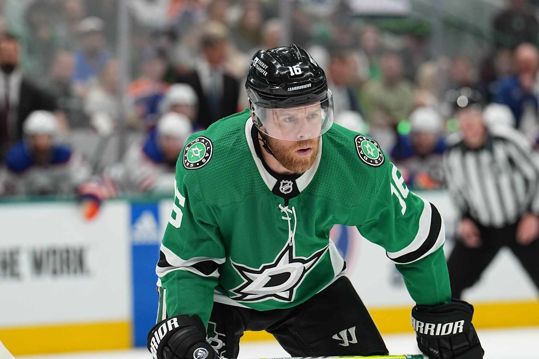 DALLAS, TX - MAY 23: Joe Pavelski #16 of the Dallas Stars skates against the Edmonton Oilers at the American Airlines Center on May 23, 2024 in Dallas, Texas. (Photo by Glenn James/NHLI via Getty Images)