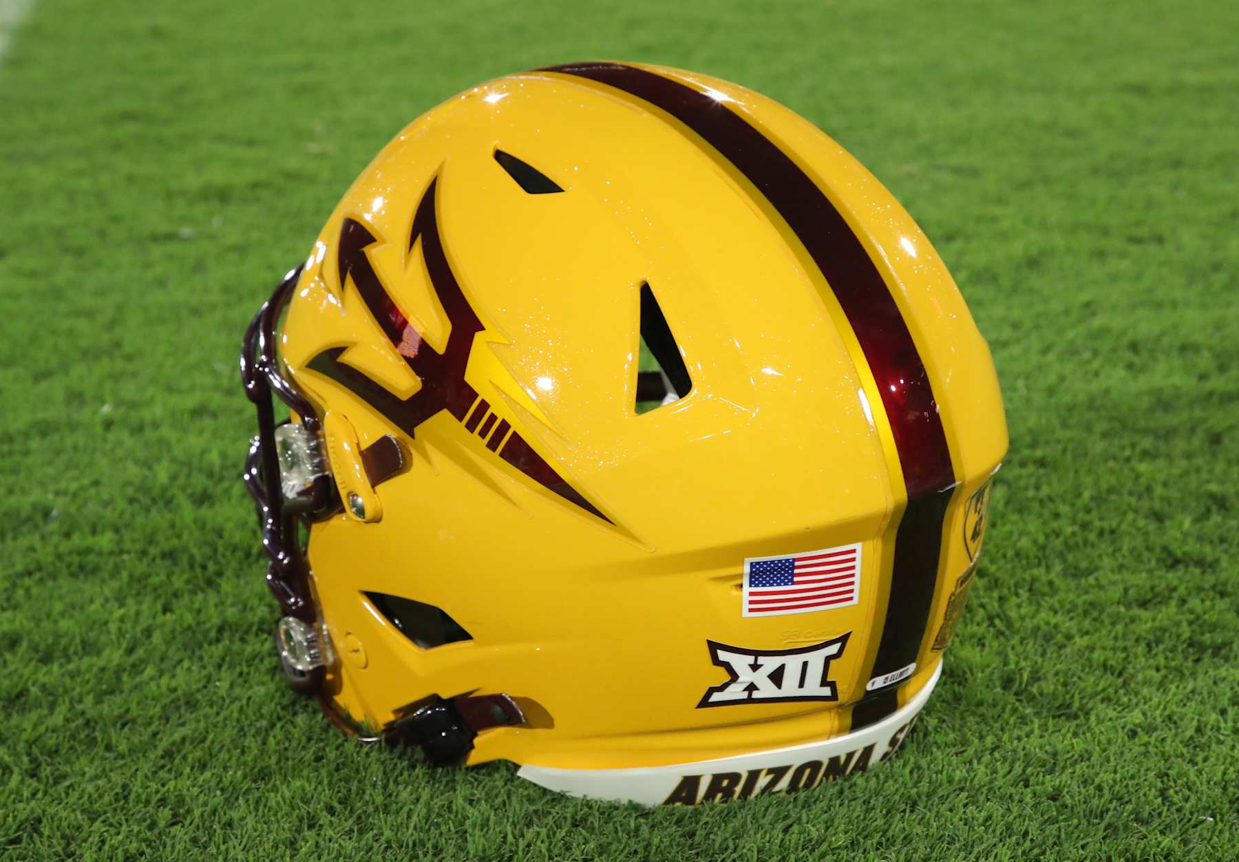 TEMPE, ARIZONA - AUGUST 31: An Arizona State Sun Devils helmet is seen on the sidelines  during a game between the Wyoming Cowboys and the Arizona State Sun Devils at Mountain America Stadium on August 31, 2024 in Tempe, Arizona. (Photo by Bruce Yeung/Getty Images)