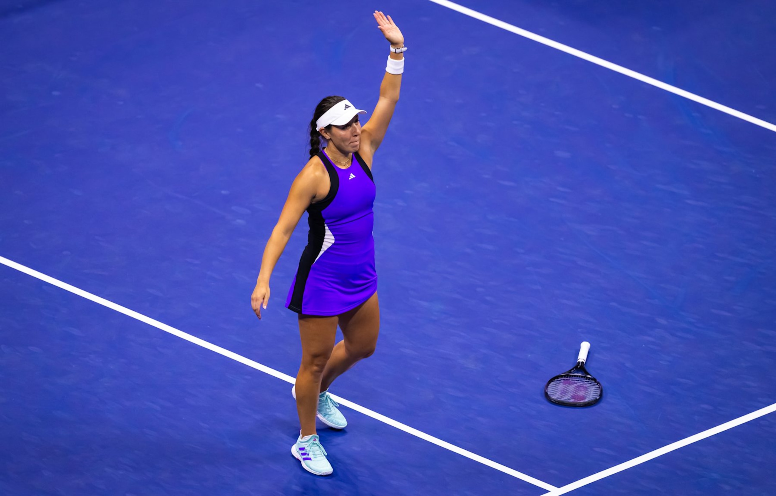 NEW YORK, NEW YORK - SEPTEMBER 05: Jessica Pegula of the United States celebrates defeating Karolina Muchova of the Czech Republic in the semi-final on Day 11 of the US Open at USTA Billie Jean King National Tennis Center on September 05, 2024 in the Flushing neighborhood of the Queens borough of New York City. (Photo by Robert Prange/Getty Images)
