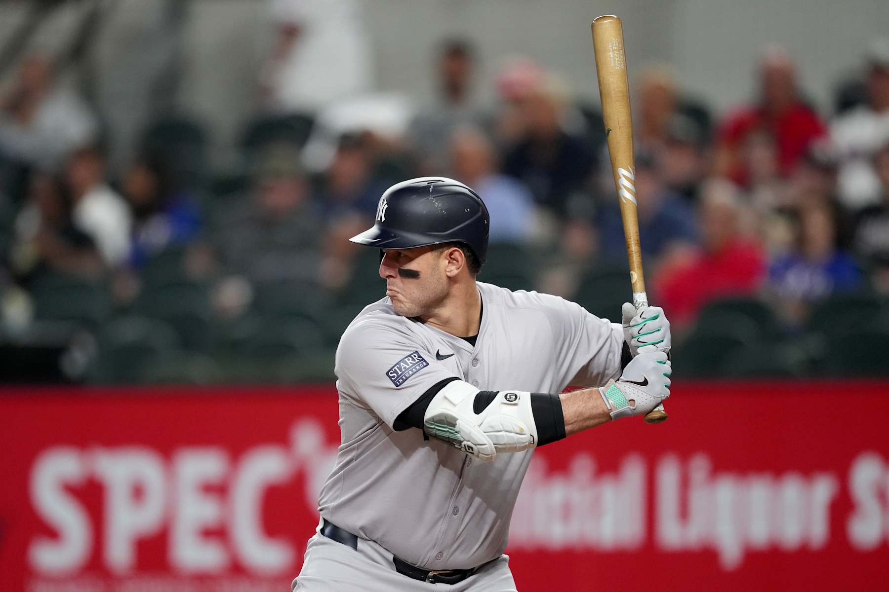 ARLINGTON, TEXAS - SEPTEMBER 03: Anthony Rizzo #48 of the New York Yankees swings his bat during the ninth inning against the Texas Rangers at Globe Life Field on September 03, 2024 in Arlington, Texas. (Photo by Sam Hodde/Getty Images)