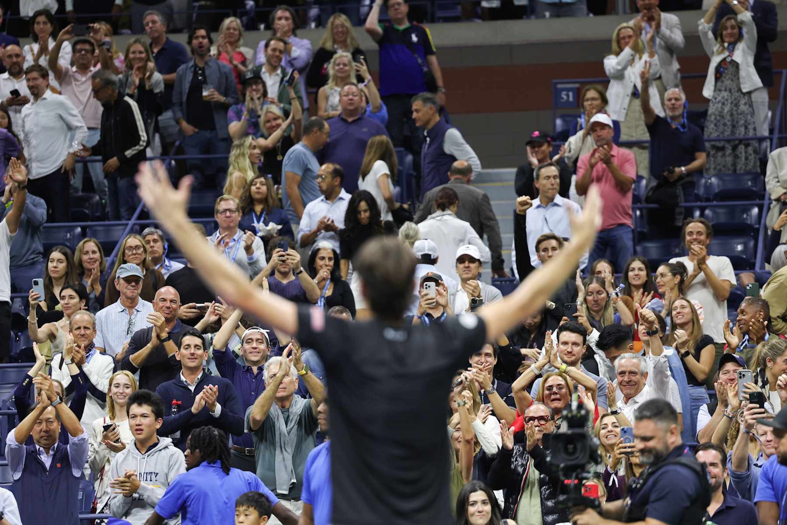 NEW YORK, NEW YORK - SEPTEMBER 06: Taylor Fritz of the United States celebrates after defeating Frances Tiafoe of the United States in their Men's Singles Semifinal match on Day Twelve of the 2024 US Open at USTA Billie Jean King National Tennis Center on September 06, 2024 in the Flushing neighborhood of the Queens borough of New York City. (Photo by Jamie Squire/Getty Images) NEW YORK, NEW YORK - SEPTEMBER 06: Taylor Fritz of the United States celebrates after defeating Frances Tiafoe of the United States in their Men's Singles Semifinal match on Day Twelve of the 2024 US Open at USTA Billie Jean King National Tennis Center on September 06, 2024 in the Flushing neighborhood of the Queens borough of New York City. (Photo by Jamie Squire/Getty Images)