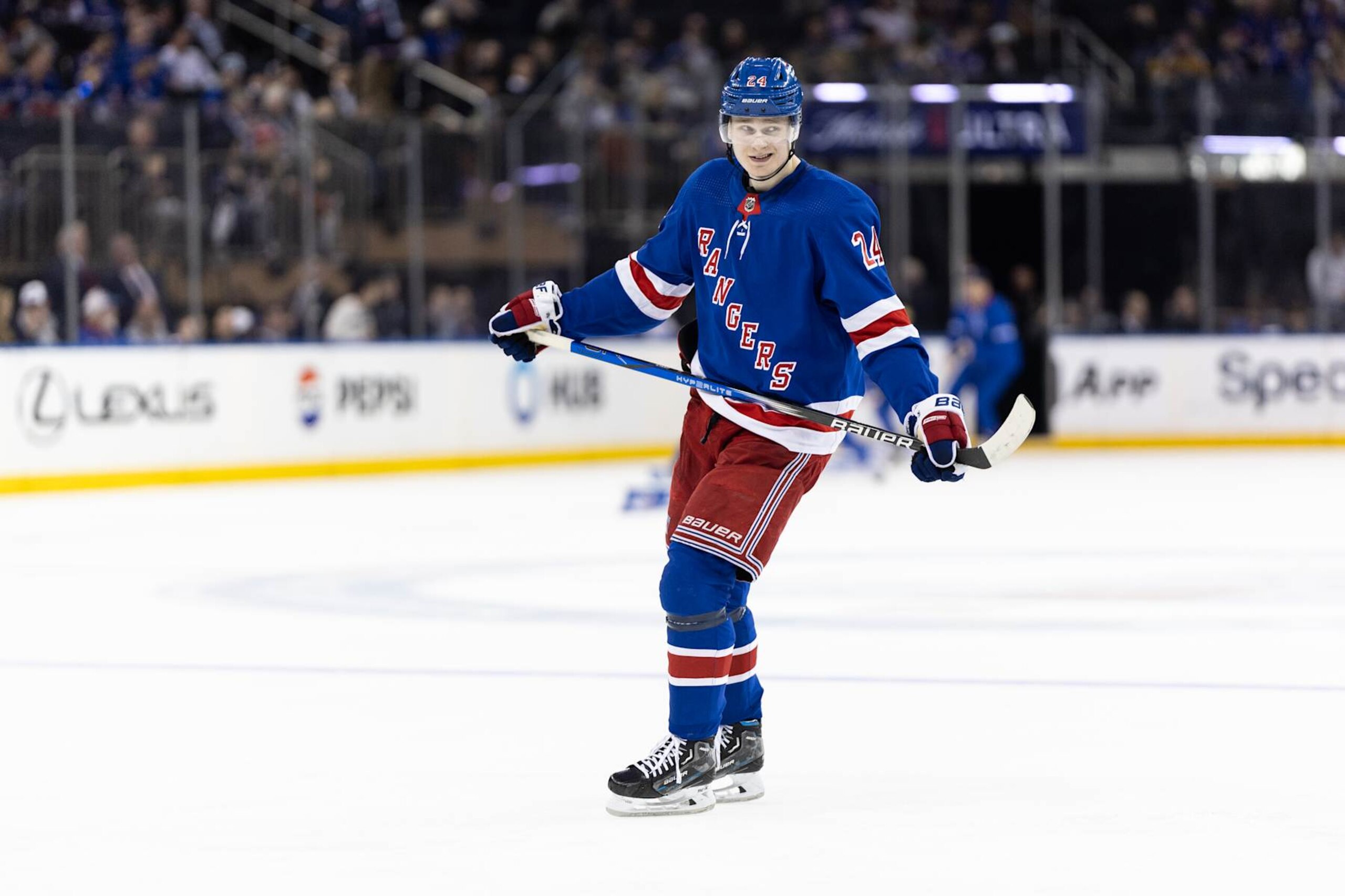 NEW YORK, NEW YORK - APRIL 11: Kaapo Kakko #24 of the New York Rangers looks on during the third period against the Philadelphia Flyers at Madison Square Garden on April 11, 2024 in New York City. (Photo by Dustin Satloff/Getty Images) NEW YORK, NEW YORK - APRIL 11: Kaapo Kakko #24 of the New York Rangers looks on during the third period against the Philadelphia Flyers at Madison Square Garden on April 11, 2024 in New York City. (Photo by Dustin Satloff/Getty Images)
