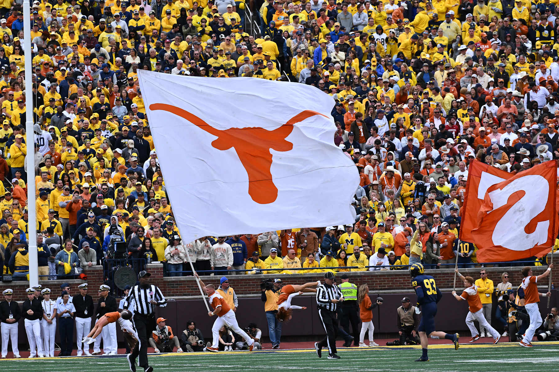 ANN ARBOR, MI - SEPTEMBER 07: The Texas Longhorns flag during the Michigan Wolverines versus the Texas Longhorns game on Saturday September 7, 2024 at Michigan Stadium in Ann Arbor, MI. (Photo by Steven King/Icon Sportswire via Getty Images)