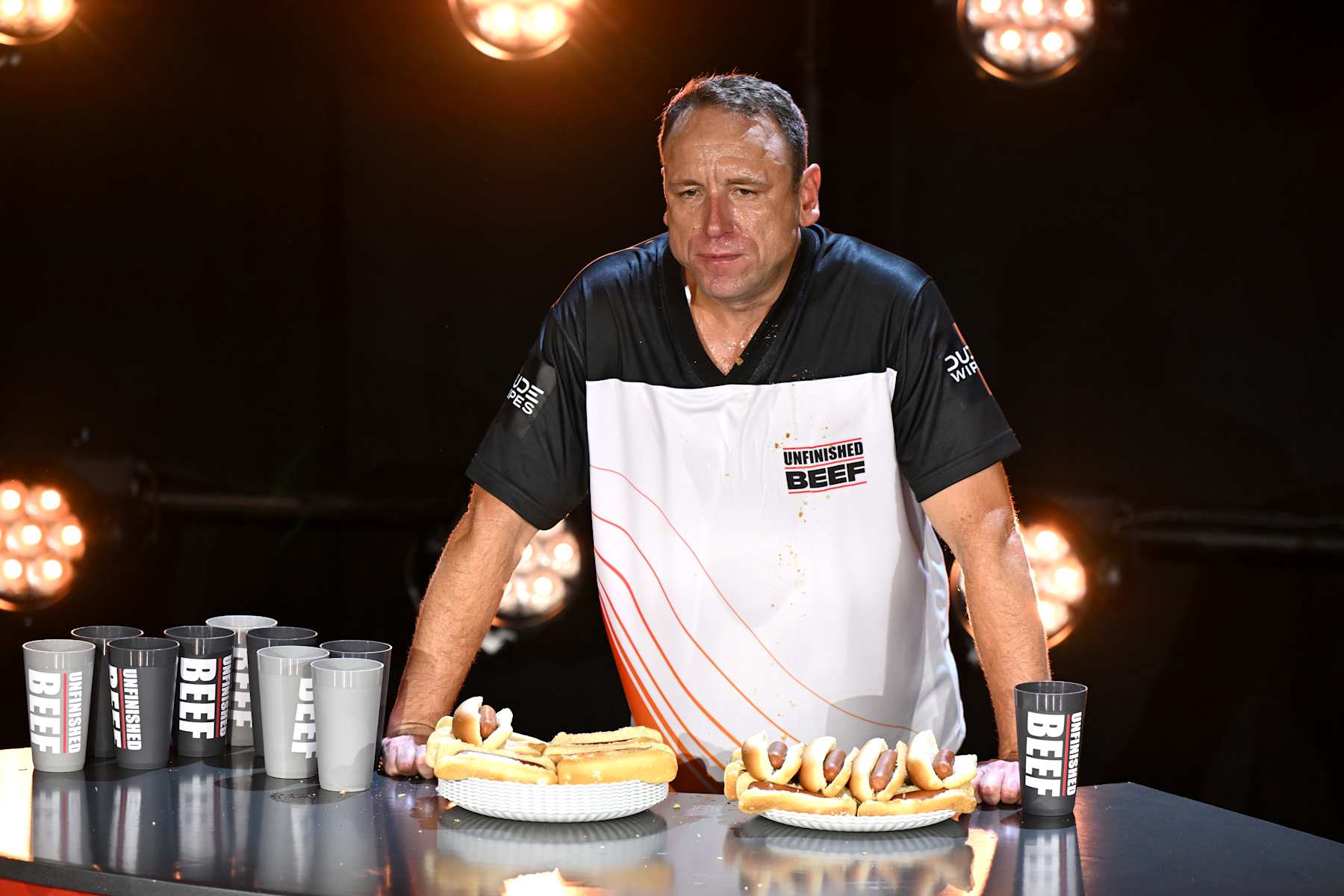 LAS VEGAS, NEVADA - SEPTEMBER 02: Joey Chestnut attends LIVE Chestnut vs. Kobayashi: Unfinished Beef at the Hyper X Arena at the Luxor on September 02, 2024 in Las Vegas, Nevada. (Photo by David Becker/Getty Images for Netflix © 2024)
