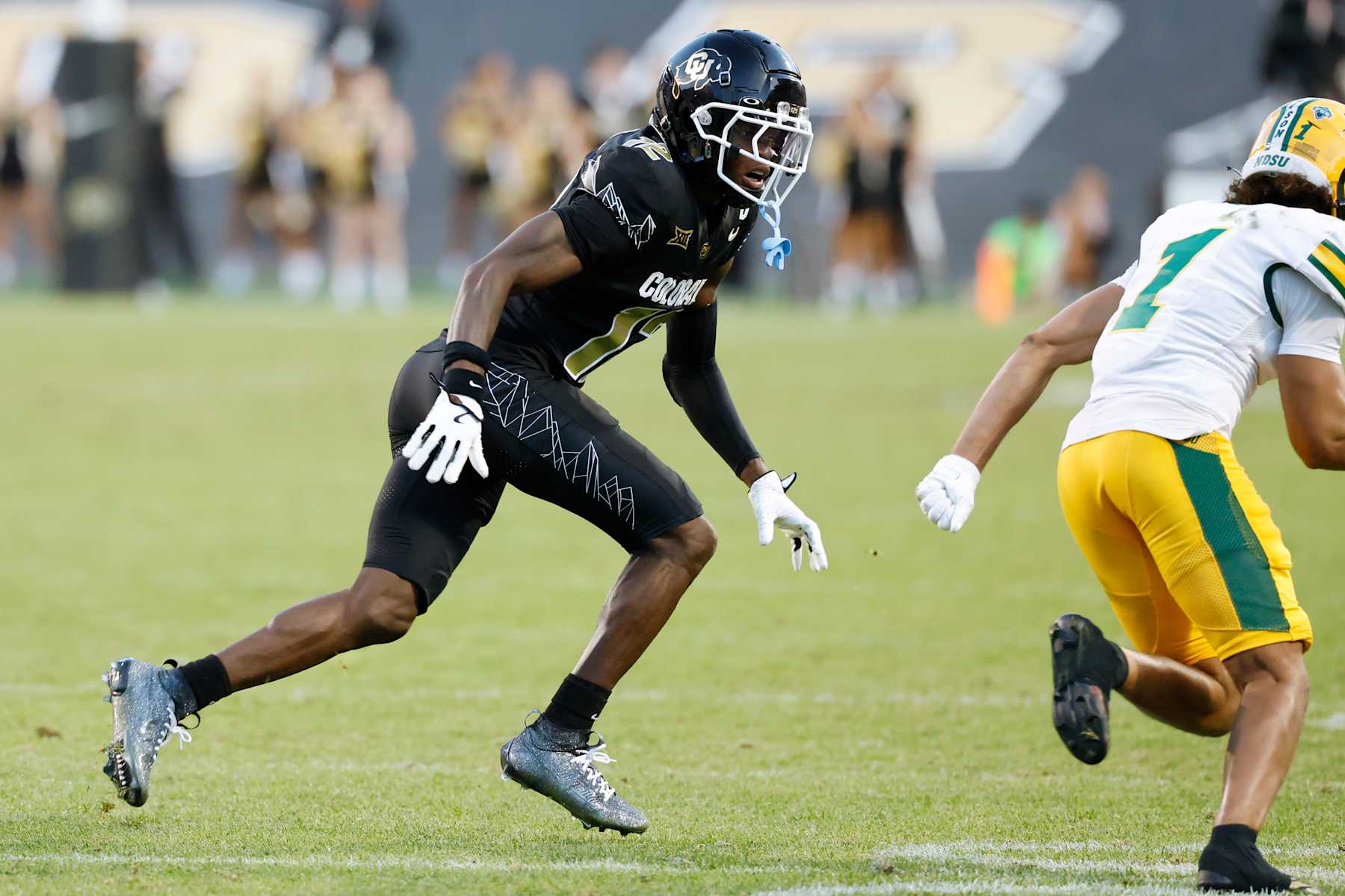 BOULDER, CO - AUGUST 29: Colorado Buffaloes cornerback Travis Hunter (12) drops into coverage on defense during a college football game against the North Dakota State Bison on August 29, 2024 at Folsom Field in Boulder, Colorado. (Photo by Joe Robbins/Icon Sportswire via Getty Images)