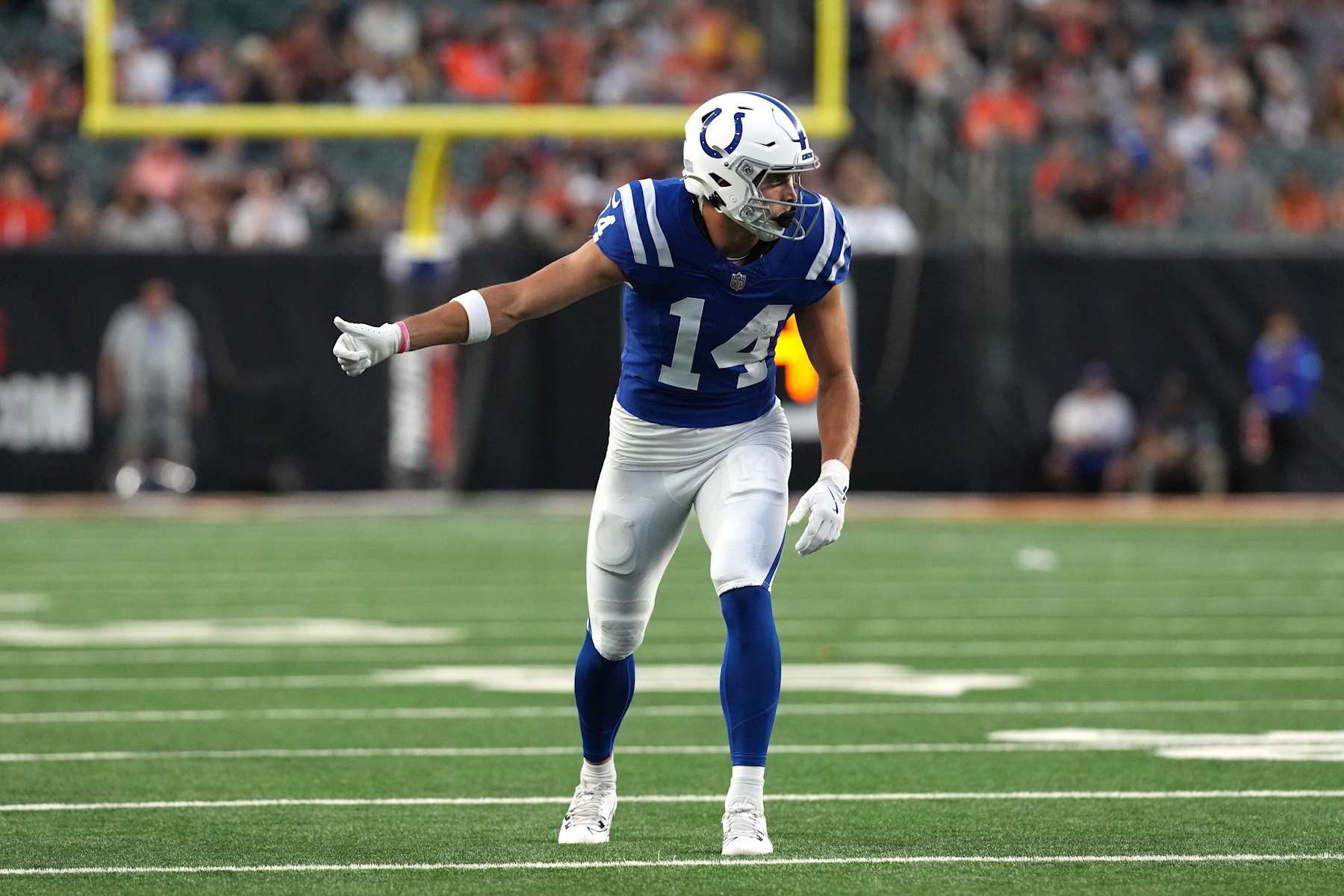 CINCINNATI, OHIO - AUGUST 22: Wide receiver Alec Pierce #14 of the Indianapolis Colts in action during the preseason game against the Cincinnati Bengals at Paycor Stadium on August 22, 2024 in Cincinnati, Ohio.  (Photo by Jason Mowry/Getty Images)