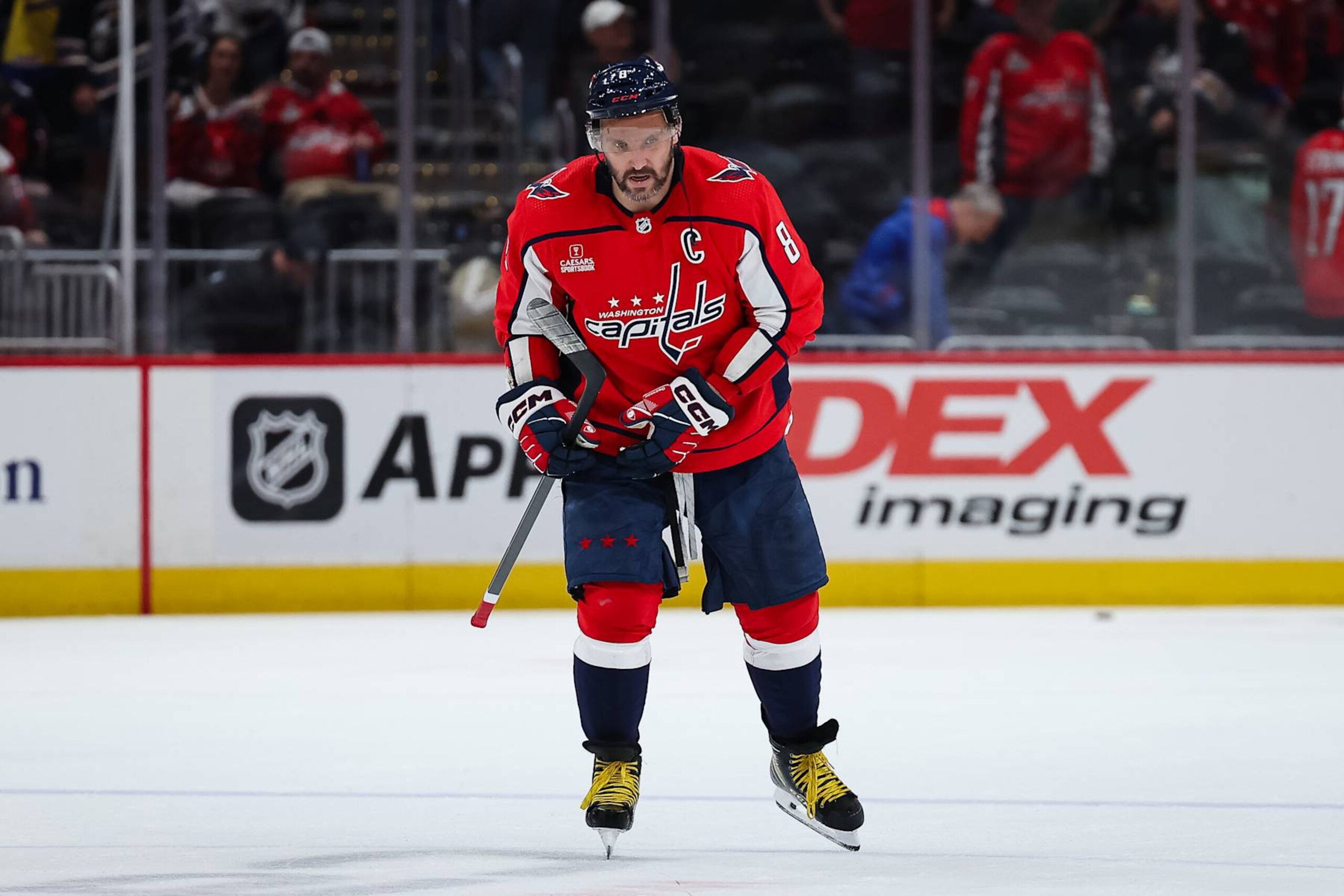 WASHINGTON, DC - APRIL 28: Alex Ovechkin #8 of the Washington Capitals looks on after Game Four of the First Round of the 2024 Stanley Cup Playoffs against the New York Rangers at Capital One Arena on April 28, 2024 in Washington, DC. (Photo by Scott Taetsch/Getty Images) WASHINGTON, DC - APRIL 28: Alex Ovechkin #8 of the Washington Capitals looks on after Game Four of the First Round of the 2024 Stanley Cup Playoffs against the New York Rangers at Capital One Arena on April 28, 2024 in Washington, DC. (Photo by Scott Taetsch/Getty Images)