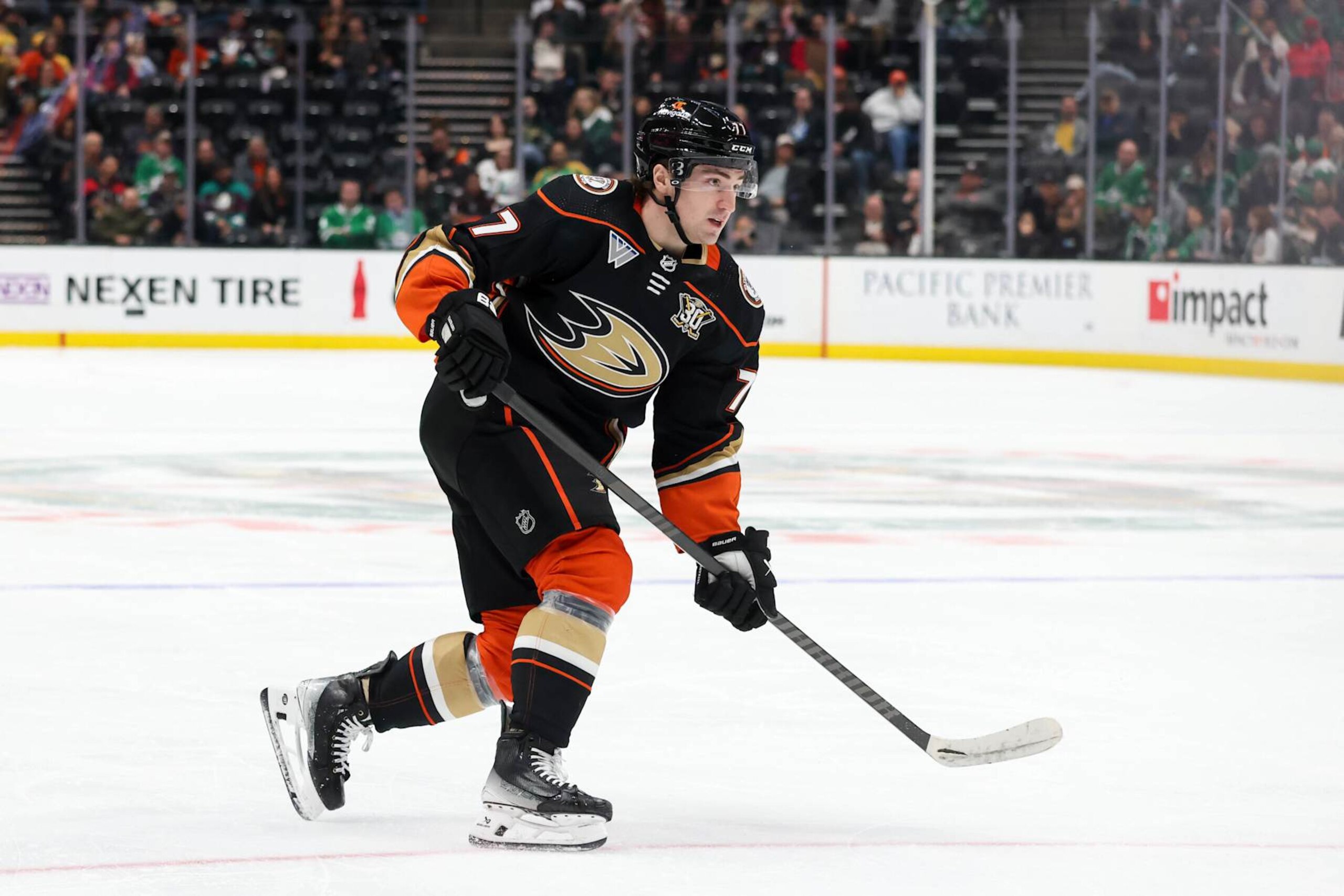 ANAHEIM, CA - MARCH 8: Frank Vatrano #77 of the Anaheim Ducks skates on the ice during the third period against the Dallas Stars at Honda Center on March 8, 2024 in Anaheim, California. (Photo by Debora Robinson/NHLI via Getty Images) ANAHEIM, CA - MARCH 8: Frank Vatrano #77 of the Anaheim Ducks skates on the ice during the third period against the Dallas Stars at Honda Center on March 8, 2024 in Anaheim, California. (Photo by Debora Robinson/NHLI via Getty Images)