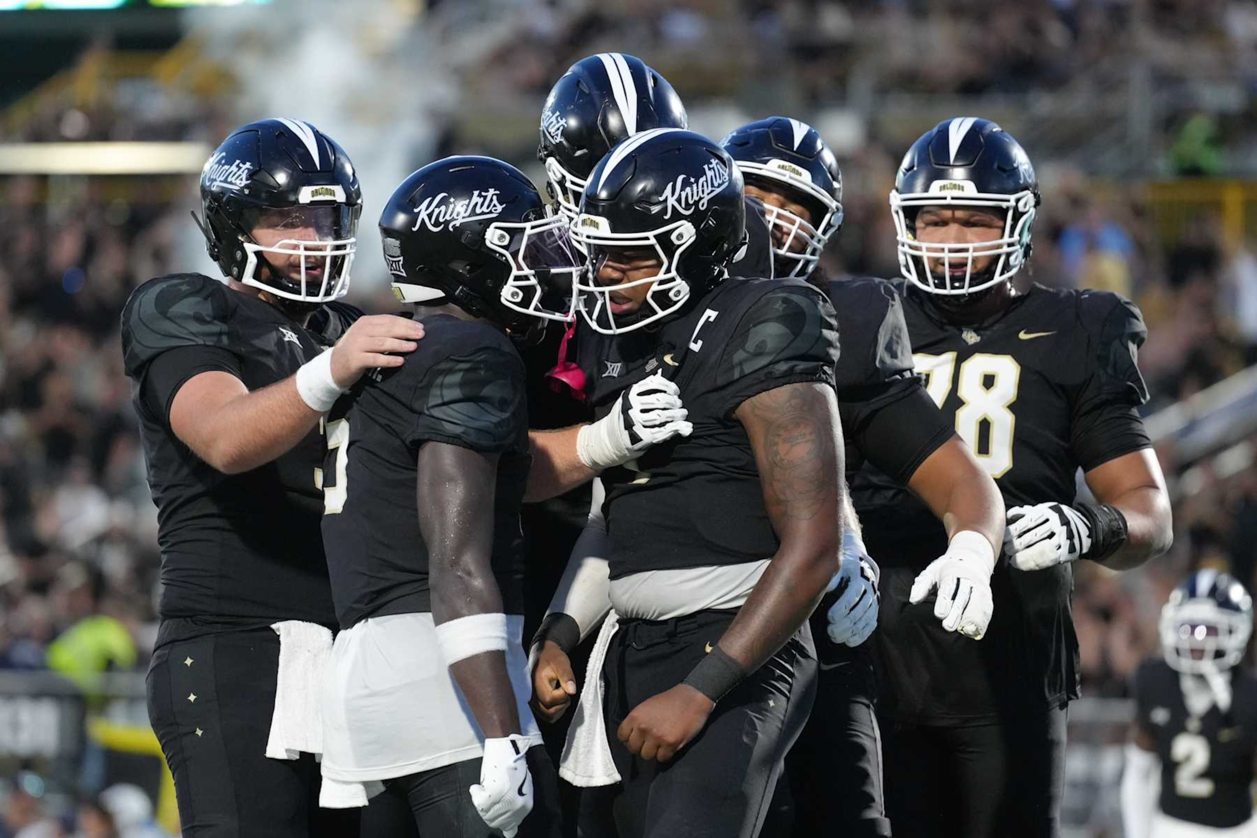 ORLANDO, FL - AUGUST 31: UCF Knights quarterback KJ Jefferson (1) celebrates after a rushing touchdown in the first half during the game between the New Hampshire Wildcats and the UCF Knights on Thursday, August 29, 2924 at FBC Mortgage Stadium in Orlando, Fla. (Photo by Peter Joneleit/Icon Sportswire via Getty Images) ORLANDO, FL - AUGUST 31: UCF Knights quarterback KJ Jefferson (1) celebrates after a rushing touchdown in the first half during the game between the New Hampshire Wildcats and the UCF Knights on Thursday, August 29, 2924 at FBC Mortgage Stadium in Orlando, Fla. (Photo by Peter Joneleit/Icon Sportswire via Getty Images)