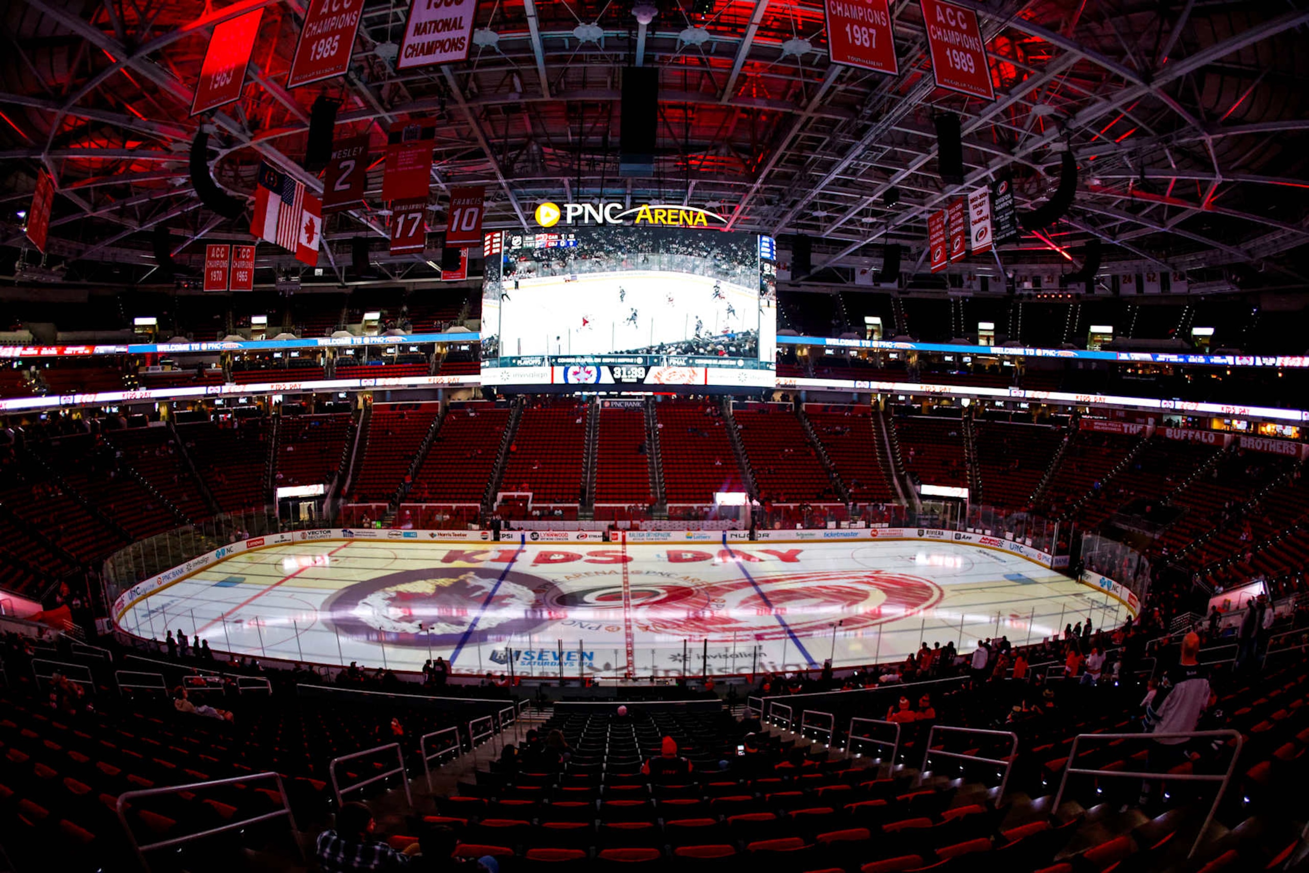 RALEIGH, NC - MARCH 02: A general view of PNC Arena during Carolina Hurricanes Kids Day before the game against the Winnipeg Jets on March 02, 2024 in Raleigh, North Carolina. (Photo by Jaylynn Nash/Getty Images)