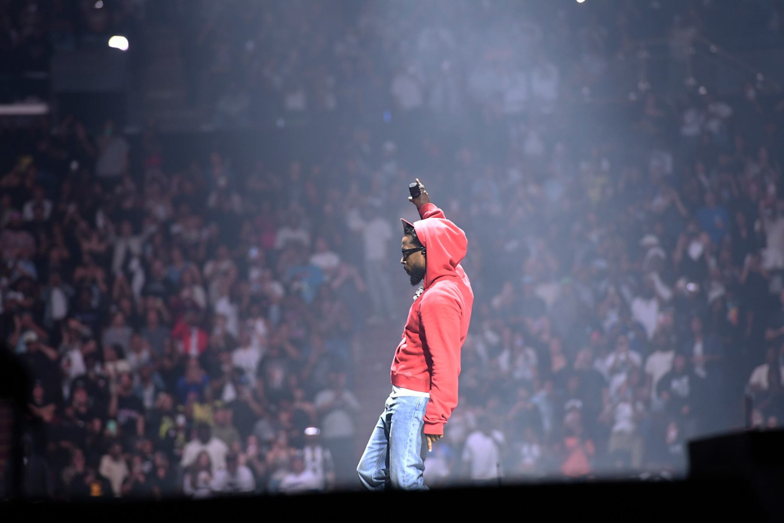 INGLEWOOD, CALIFORNIA - JUNE 19: Kendrick Lamar performs onstage during The Pop Out – Ken & Friends Presented by pgLang and Free Lunch at The Kia Forum on June 19, 2024 in Inglewood, California. (Photo by Timothy Norris/Getty Images for pgLang, Amazon Music, & Free Lunch)