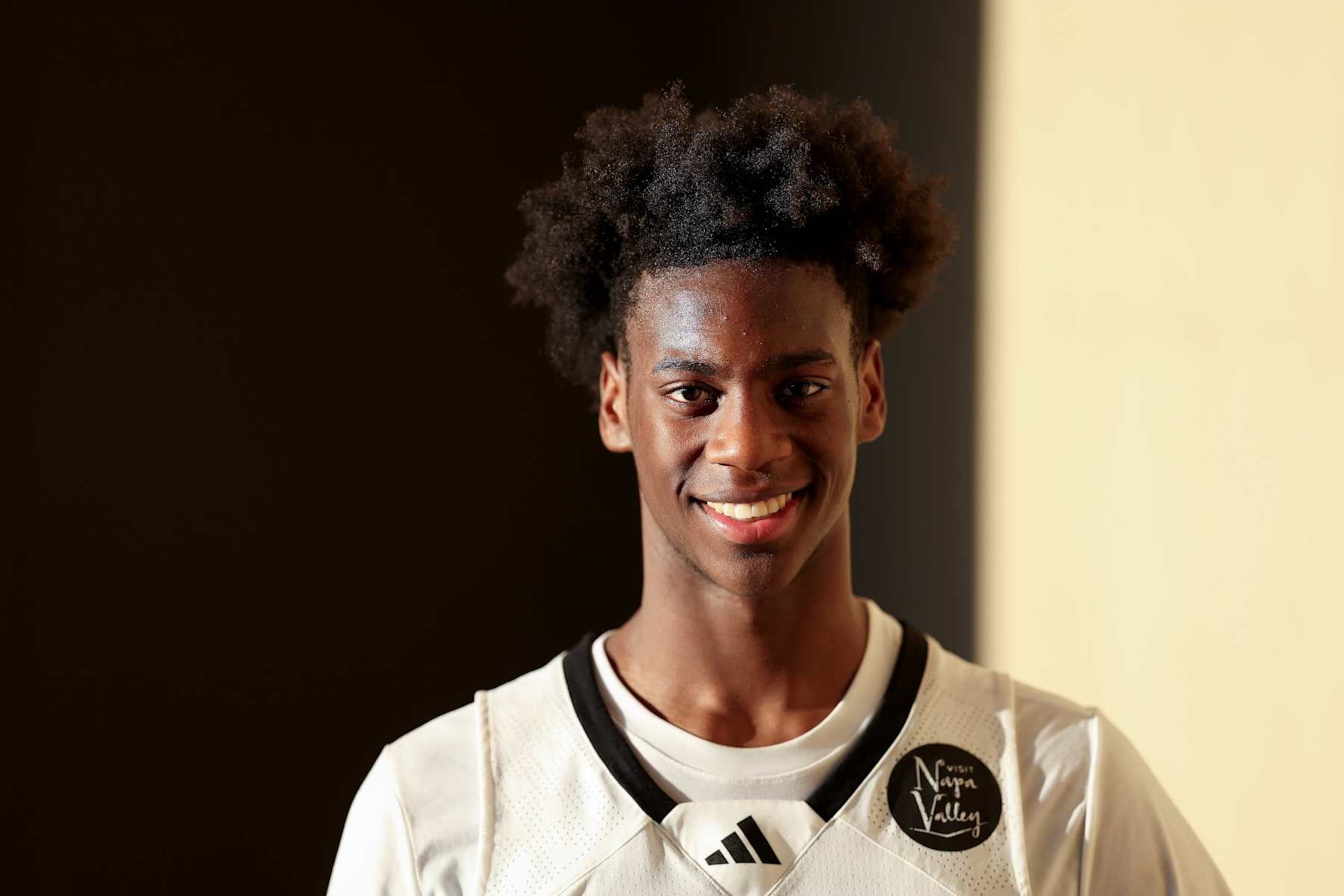 NAPA, CALIFORNIA - FEBRUARY 25:  AJ Dybantsa #3 of Prolific Prep of Napa Christian poses for a portrait after their game against Accelerated Prep at Napa Valley College on February 25, 2024 in Napa, California. Dybantsa is rated as the number one player in the United States for the 2025 class after reclassifying from the 2026 class. (Photo by Ezra Shaw/Getty Images)