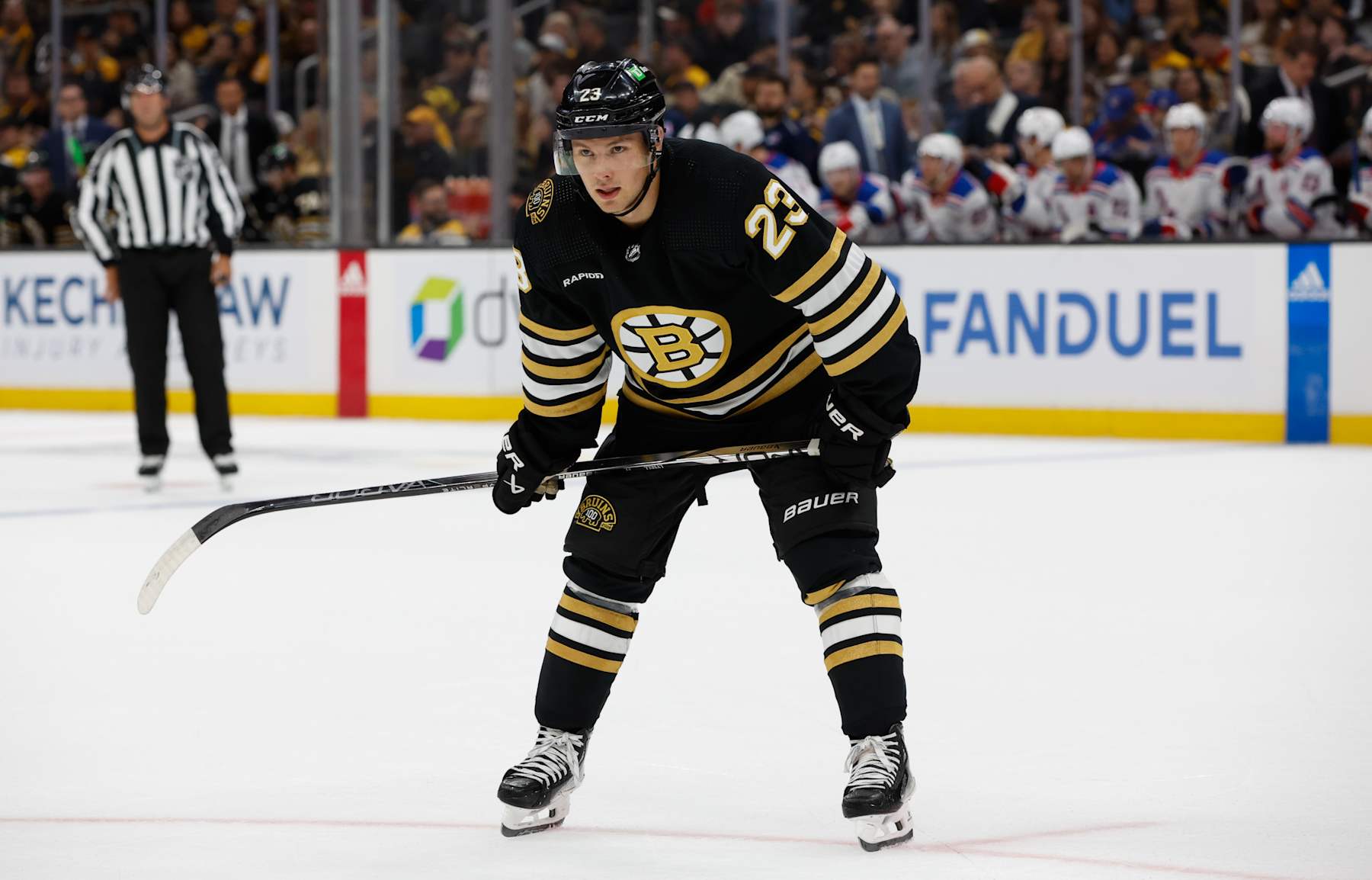 BOSTON, MASSACHUSETTS - SEPTEMBER 24: Fabian Lysell #23 of the Boston Bruins skates during the first period of a preseason game against the New York Rangers at the TD Garden on September 24, 2023 in Boston, Massachusetts. The Bruins won 3-0. (Photo by Richard T Gagnon/Getty Images)