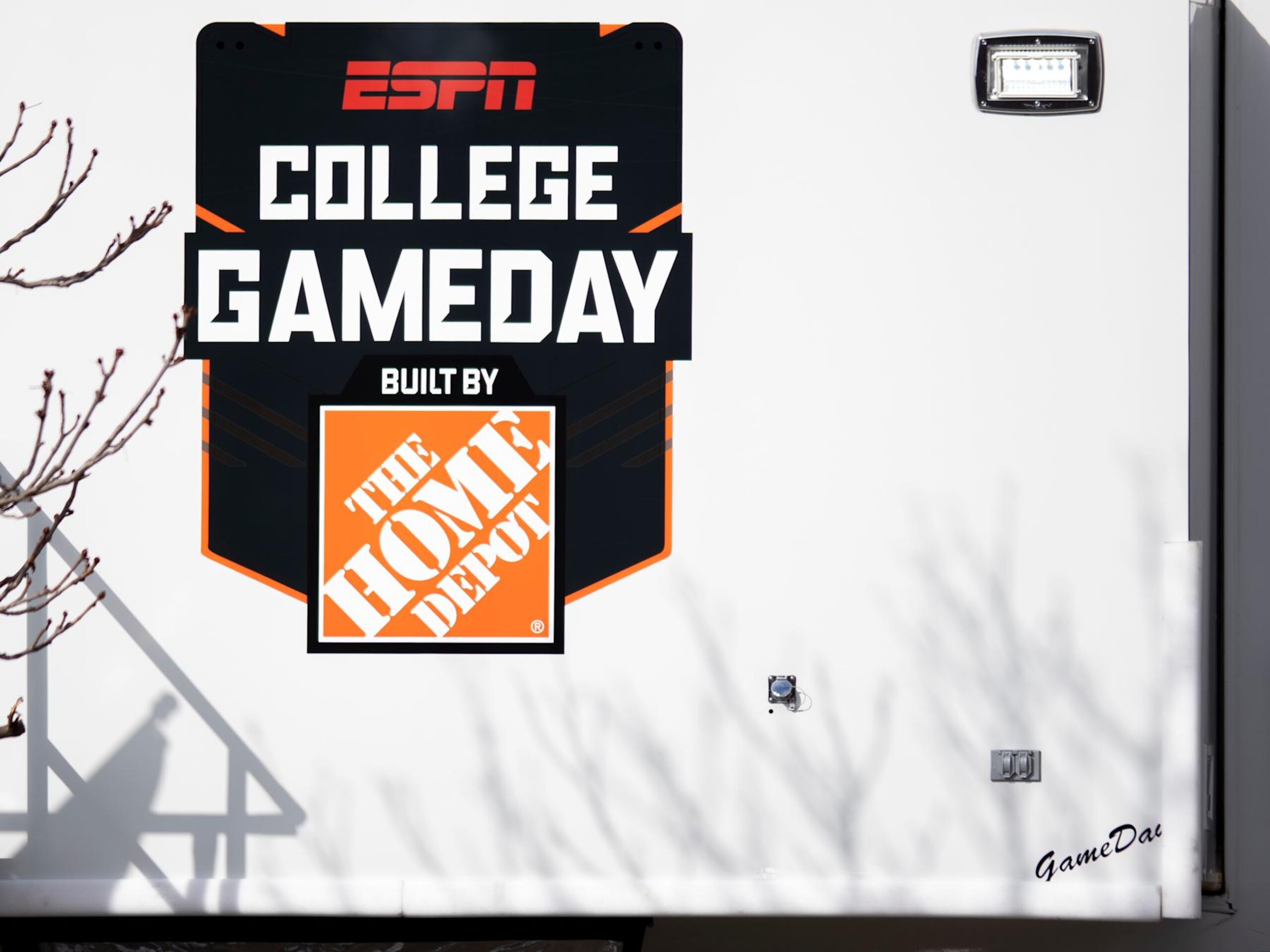 SOUTH BEND, IN - MARCH 23: The ESPN College GameDay broadcast trailer is parked outside of Purcell Pavilion before the game between the Kent State Golden Flashes  and the Notre Dame Fighting Irish in the first round of the NCAA Division I Women's Championship on March 23, 2024 at Purcell Pavilion in South Bend, Indiana. (Photo by Joseph Weiser/Icon Sportswire via Getty Images)
