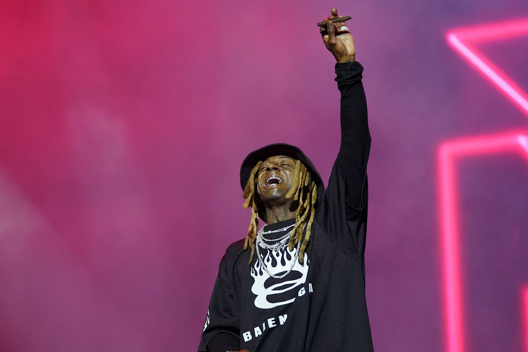 NEW ORLEANS, LOUISIANA - JULY 05: Lil Wayne performs onstage during Day 1 of the 2024 ESSENCE Festival of Culture presented by Coca-Cola at Caesars Superdome on July 05, 2024 in New Orleans, Louisiana. (Photo by Bennett Raglin/Getty Images for ESSENCE)