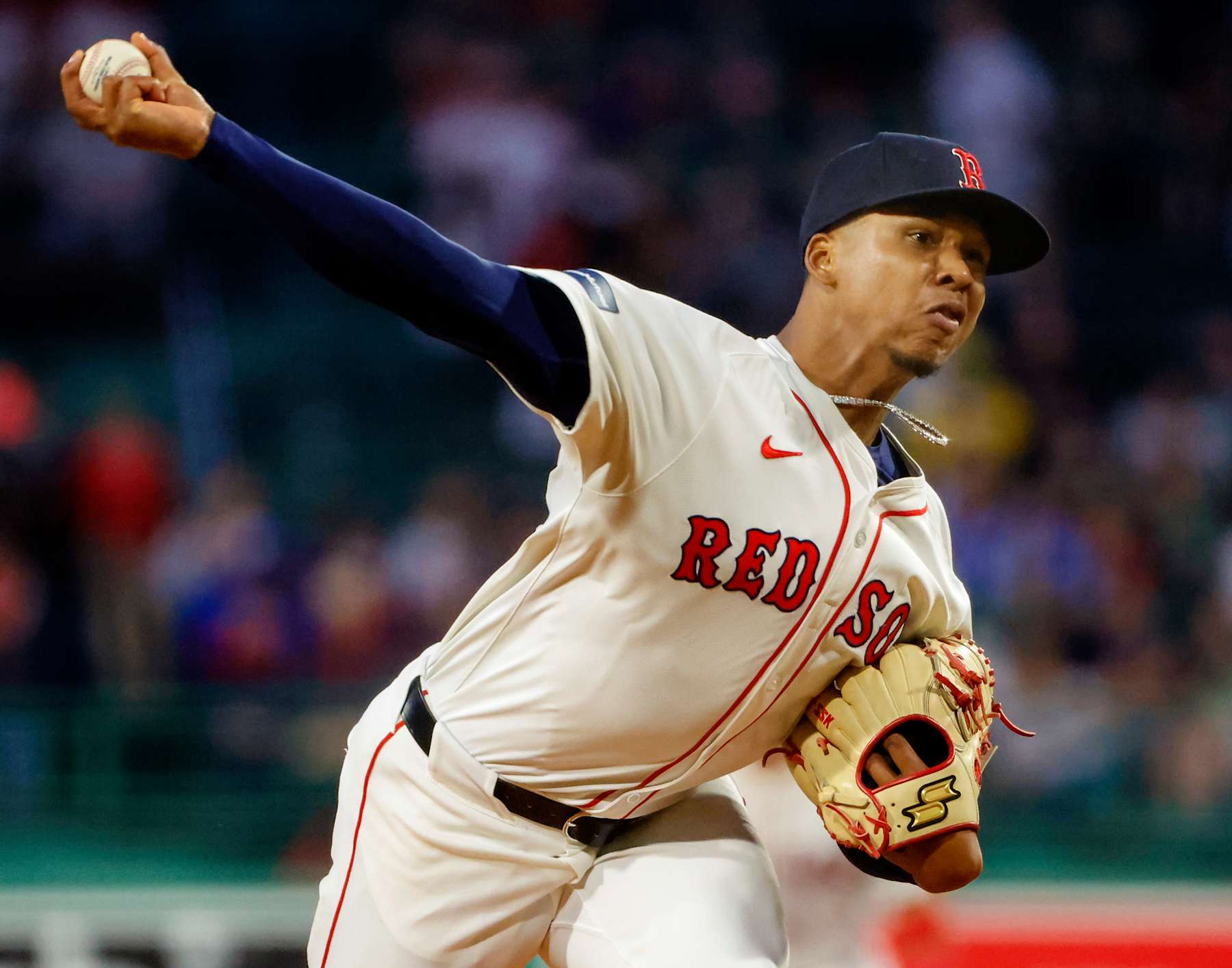 Boston, MA - September 9: Boston Red Sox starting pitcher Brayan Bello delivers a pitch against the Baltimore Orioles during first inning MLB action at Fenway Park. (Photo by Matthew J. Lee/The Boston Globe via Getty Images)