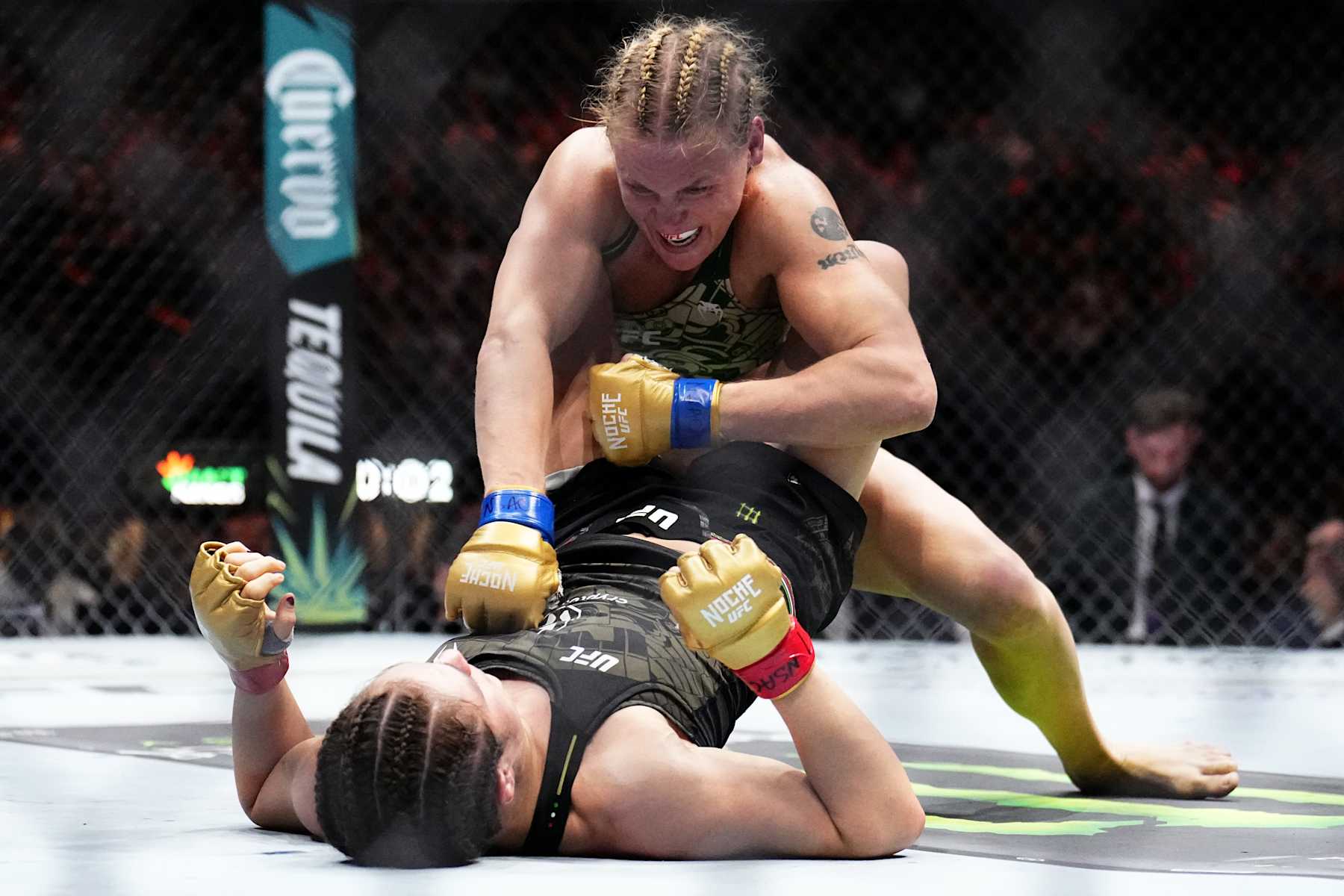 LAS VEGAS, NEVADA - SEPTEMBER 14: Valentina Shevchenko of Kyrgyzstan strikes Alexa Grasso of Mexico in the UFC flyweight championship fight during the UFC 306 at Riyadh Season Noche UFC event at Sphere on September 14, 2024 in Las Vegas, Nevada. (Photo by Chris Unger/Zuffa LLC)