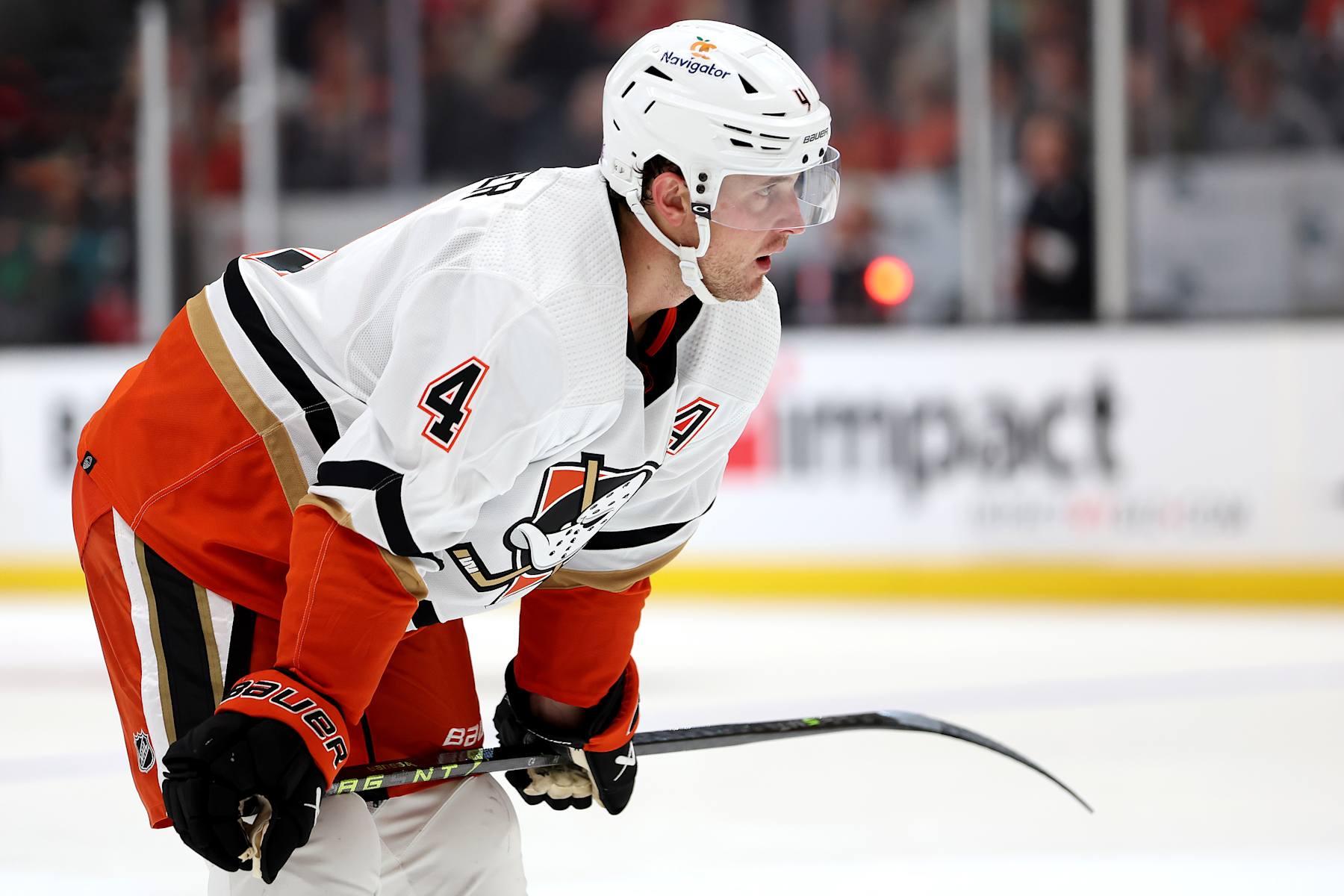 ANAHEIM, CALIFORNIA - NOVEMBER 15: Cam Fowler #4 of the Anaheim Ducks looks on during overtime of a game against the Detroit Red Wings at Honda Center on November 15, 2022 in Anaheim, California. (Photo by Sean M. Haffey/Getty Images)