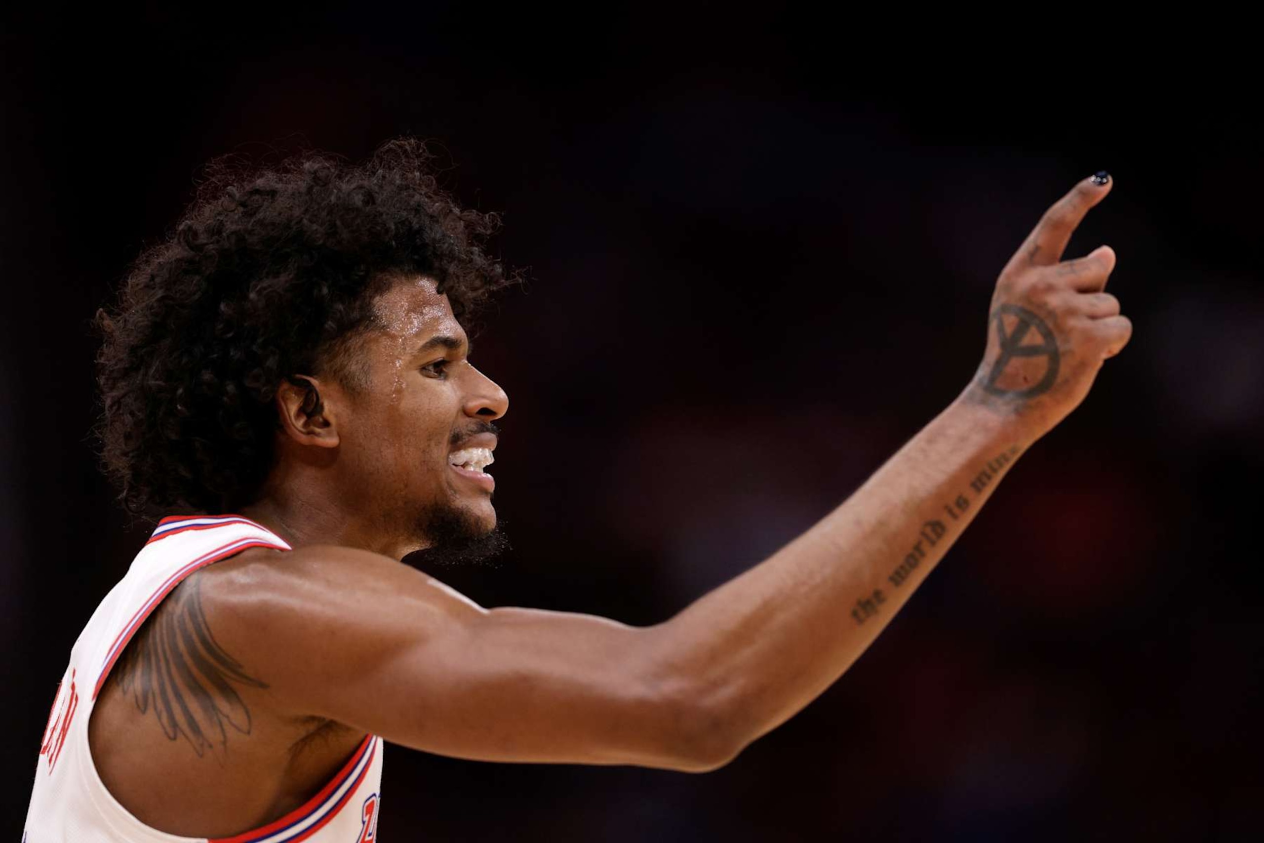HOUSTON, TEXAS - APRIL 05: Jalen Green #4 of the Houston Rockets reacts in the first half against the Miami Heat at Toyota Center on April 05, 2024 in Houston, Texas. NOTE TO USER: User expressly acknowledges and agrees that, by downloading and or using this photograph, User is consenting to the terms and conditions of the Getty Images License Agreement. (Photo by Tim Warner/Getty Images) HOUSTON, TEXAS - APRIL 05: Jalen Green #4 of the Houston Rockets reacts in the first half against the Miami Heat at Toyota Center on April 05, 2024 in Houston, Texas. NOTE TO USER: User expressly acknowledges and agrees that, by downloading and or using this photograph, User is consenting to the terms and conditions of the Getty Images License Agreement. (Photo by Tim Warner/Getty Images)
