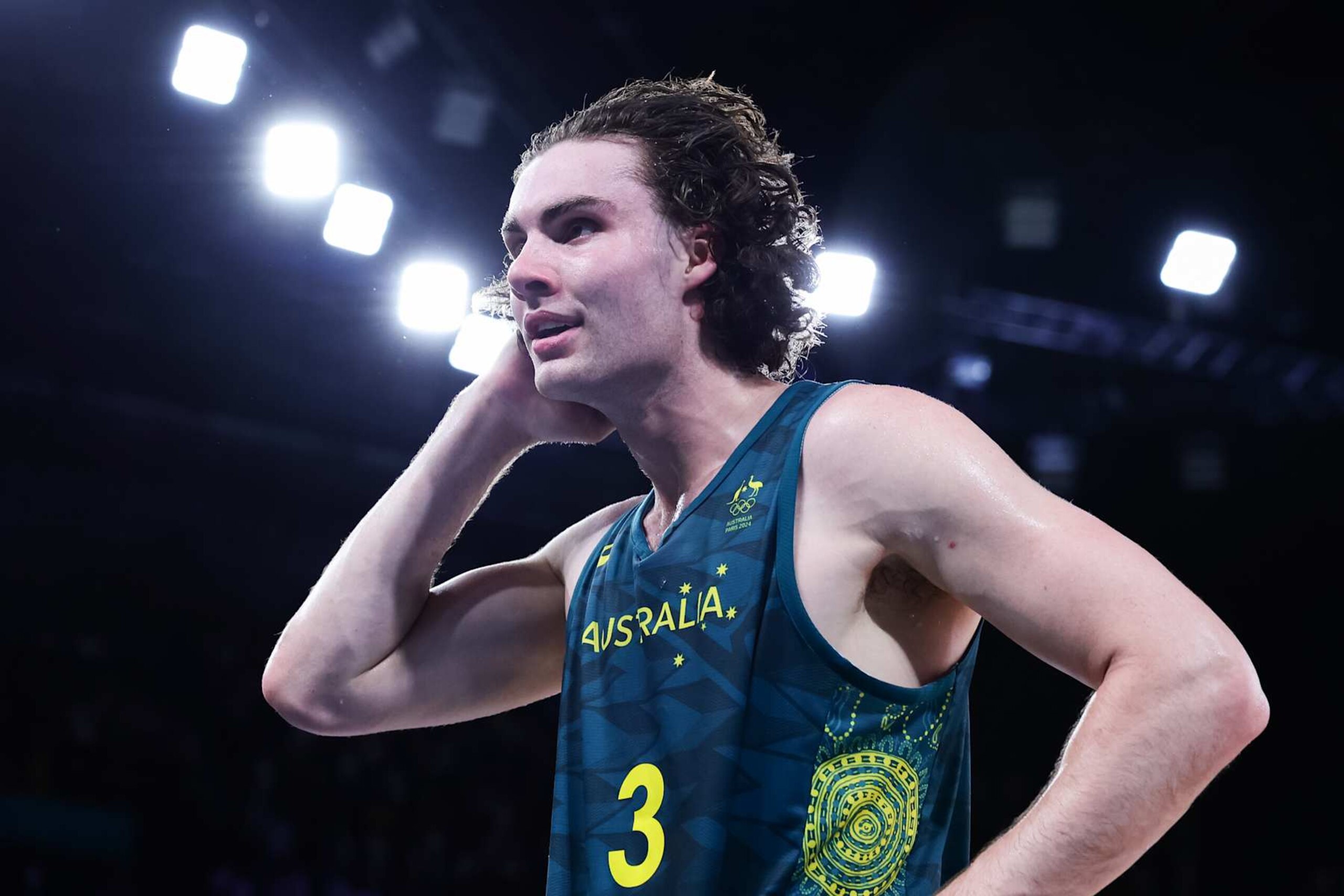 PARIS, FRANCE - AUGUST 06: Josh Giddey of Team Australia emotional after losing to Serbia during the Men's Basketball Quarter Final Paris 2024 Olympic Games match between Australia and Serbia at the Bercy Arena on August 06, 2024 in Paris, France. (Photo by Pete Dovgan/Speed Media/Icon Sportswire via Getty Images) PARIS, FRANCE - AUGUST 06: Josh Giddey of Team Australia emotional after losing to Serbia during the Men's Basketball Quarter Final Paris 2024 Olympic Games match between Australia and Serbia at the Bercy Arena on August 06, 2024 in Paris, France. (Photo by Pete Dovgan/Speed Media/Icon Sportswire via Getty Images)