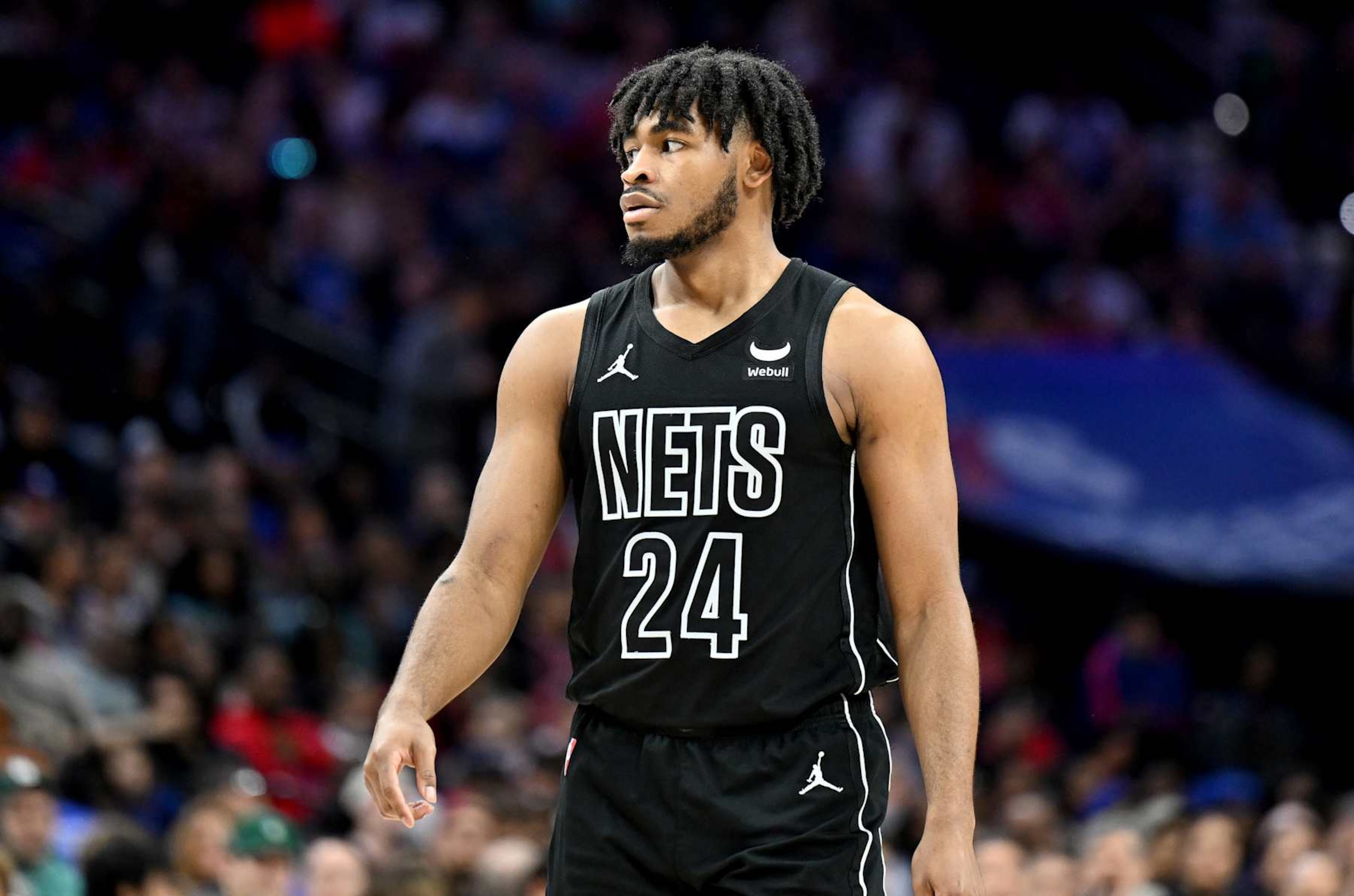 PHILADELPHIA, PENNSYLVANIA - APRIL 14: Cam Thomas #24 of the Brooklyn Nets walks down the court during the game against the Philadelphia 76ers at the Wells Fargo Center on April 14, 2024 in Philadelphia, Pennsylvania. NOTE TO USER: User expressly acknowledges and agrees that, by downloading and or using this photograph, User is consenting to the terms and conditions of the Getty Images License Agreement. (Photo by G Fiume/Getty Images) PHILADELPHIA, PENNSYLVANIA - APRIL 14: Cam Thomas #24 of the Brooklyn Nets walks down the court during the game against the Philadelphia 76ers at the Wells Fargo Center on April 14, 2024 in Philadelphia, Pennsylvania. NOTE TO USER: User expressly acknowledges and agrees that, by downloading and or using this photograph, User is consenting to the terms and conditions of the Getty Images License Agreement. (Photo by G Fiume/Getty Images)