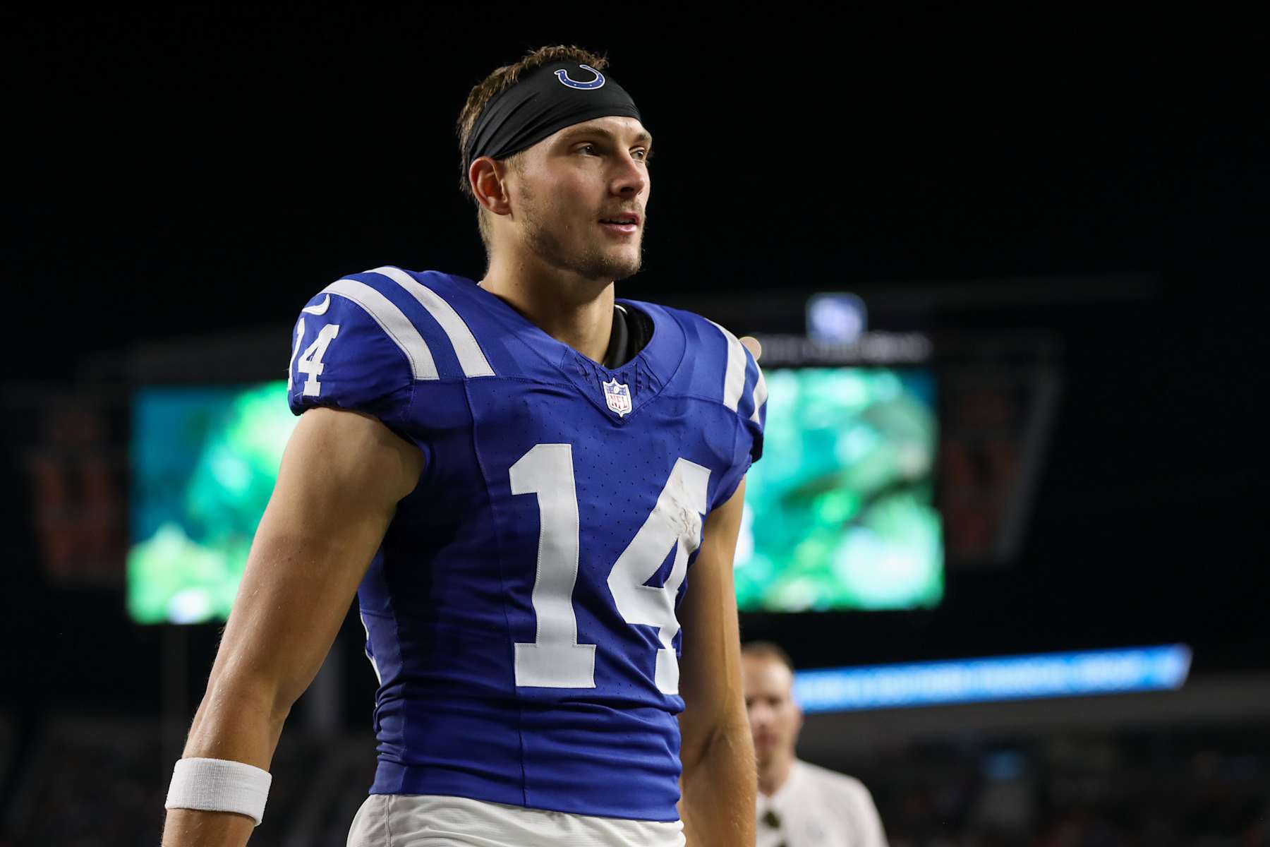 CINCINNATI, OH - AUGUST 22: Indianapolis Colts wide receiver Alec Pierce (14) walks off the field during halftime in the game against the Indianapolis Colts and the Cincinnati Bengals on August 22, 2024, at Paycor Stadium in Cincinnati, OH. (Photo by Ian Johnson/Icon Sportswire via Getty Images)