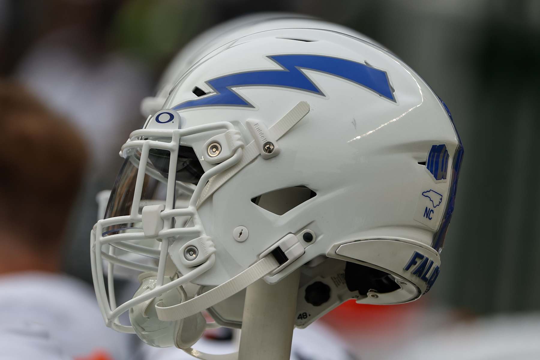 WACO, TX - SEPTEMBER 14: An Air Force helmets displays the lighting bolt logo before the college football game between Baylor Bears and Air Force Falcons on September 14, 2024, at McLane Stadium in Waco, TX. (Photo by David Buono/Icon Sportswire via Getty Images) WACO, TX - SEPTEMBER 14: An Air Force helmets displays the lighting bolt logo before the college football game between Baylor Bears and Air Force Falcons on September 14, 2024, at McLane Stadium in Waco, TX. (Photo by David Buono/Icon Sportswire via Getty Images)