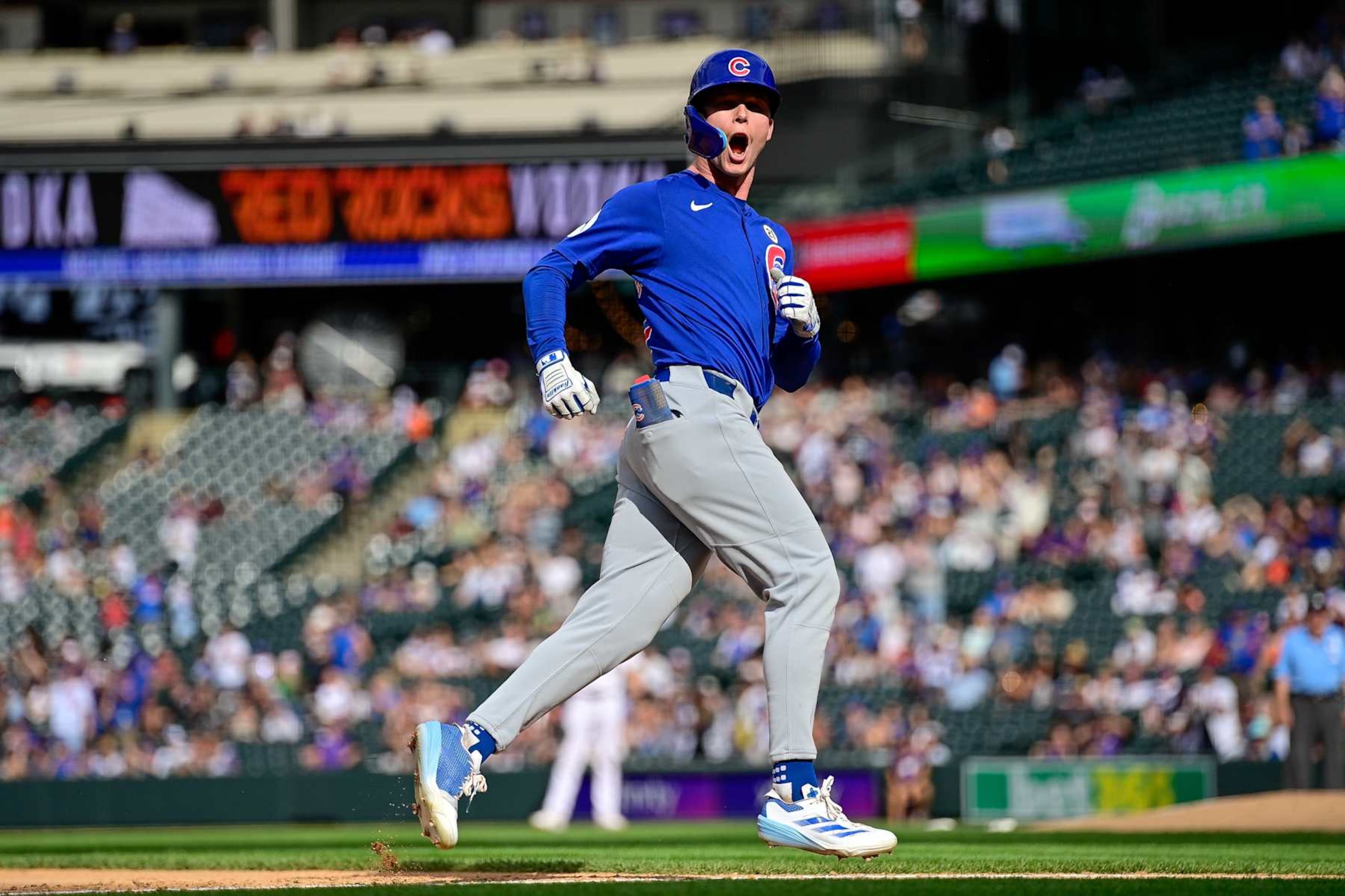 DENVER, COLORADO - SEPTEMBER 15: Pete Crow-Armstrong #52 of the Chicago Cubs celebrates his ninth inning two-run home run against the Colorado Rockies at Coors Field on September 15, 2024 in Denver, Colorado. (Photo by Dustin Bradford/Getty Images) DENVER, COLORADO - SEPTEMBER 15: Pete Crow-Armstrong #52 of the Chicago Cubs celebrates his ninth inning two-run home run against the Colorado Rockies at Coors Field on September 15, 2024 in Denver, Colorado. (Photo by Dustin Bradford/Getty Images)
