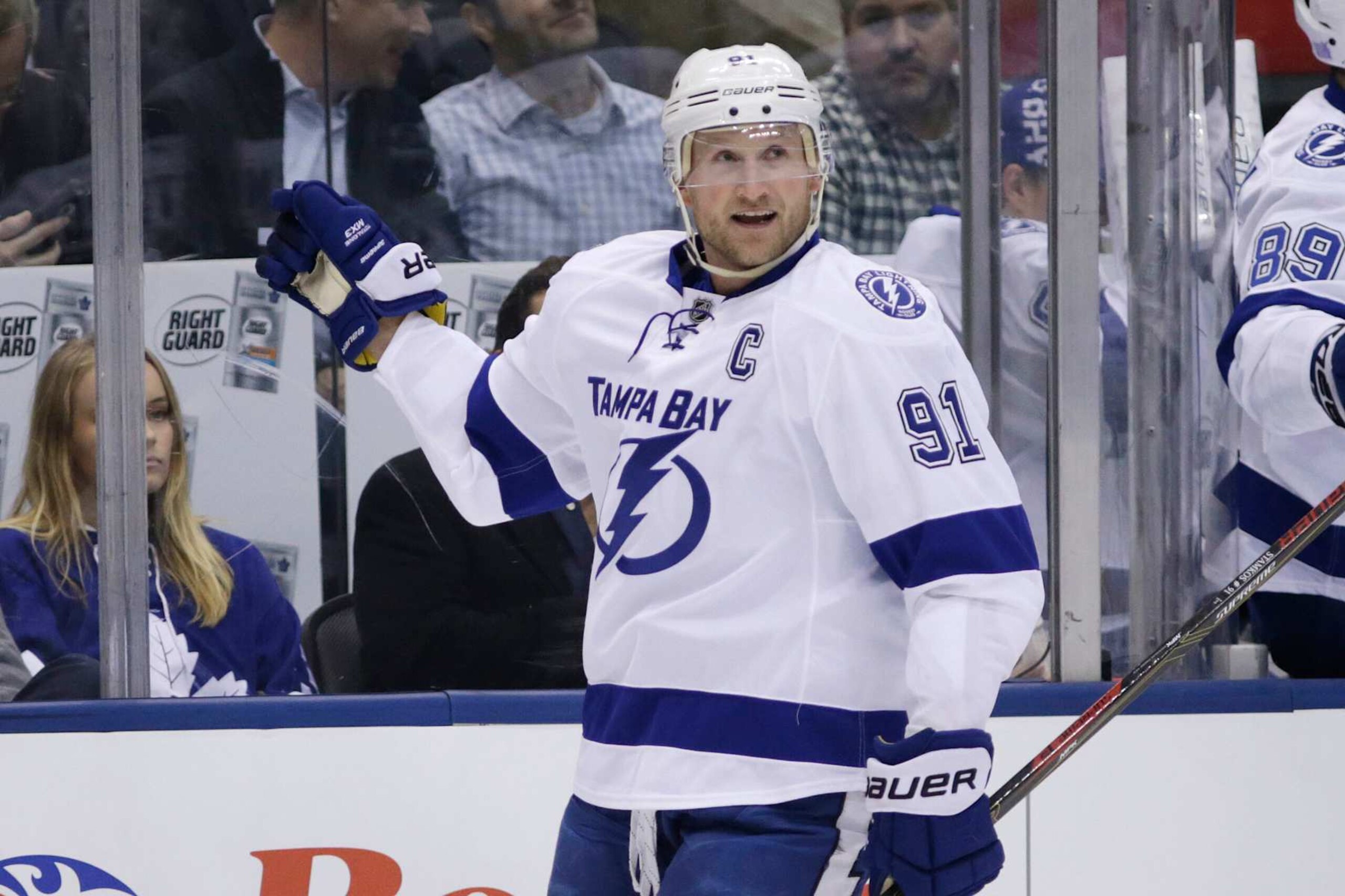 TORONTO, ON - OCTOBER 25 - Tampa Bay Lightining's Steven Stamkos celebrates his second goal during the 1st period of NHL action as the Toronto Maple Leafs host the Tampa Bay Lightning at the Air Canada Centre on October 25, 2016. (Carlos Osorio/Toronto Star via Getty Images) TORONTO, ON - OCTOBER 25 - Tampa Bay Lightining's Steven Stamkos celebrates his second goal during the 1st period of NHL action as the Toronto Maple Leafs host the Tampa Bay Lightning at the Air Canada Centre on October 25, 2016. (Carlos Osorio/Toronto Star via Getty Images)