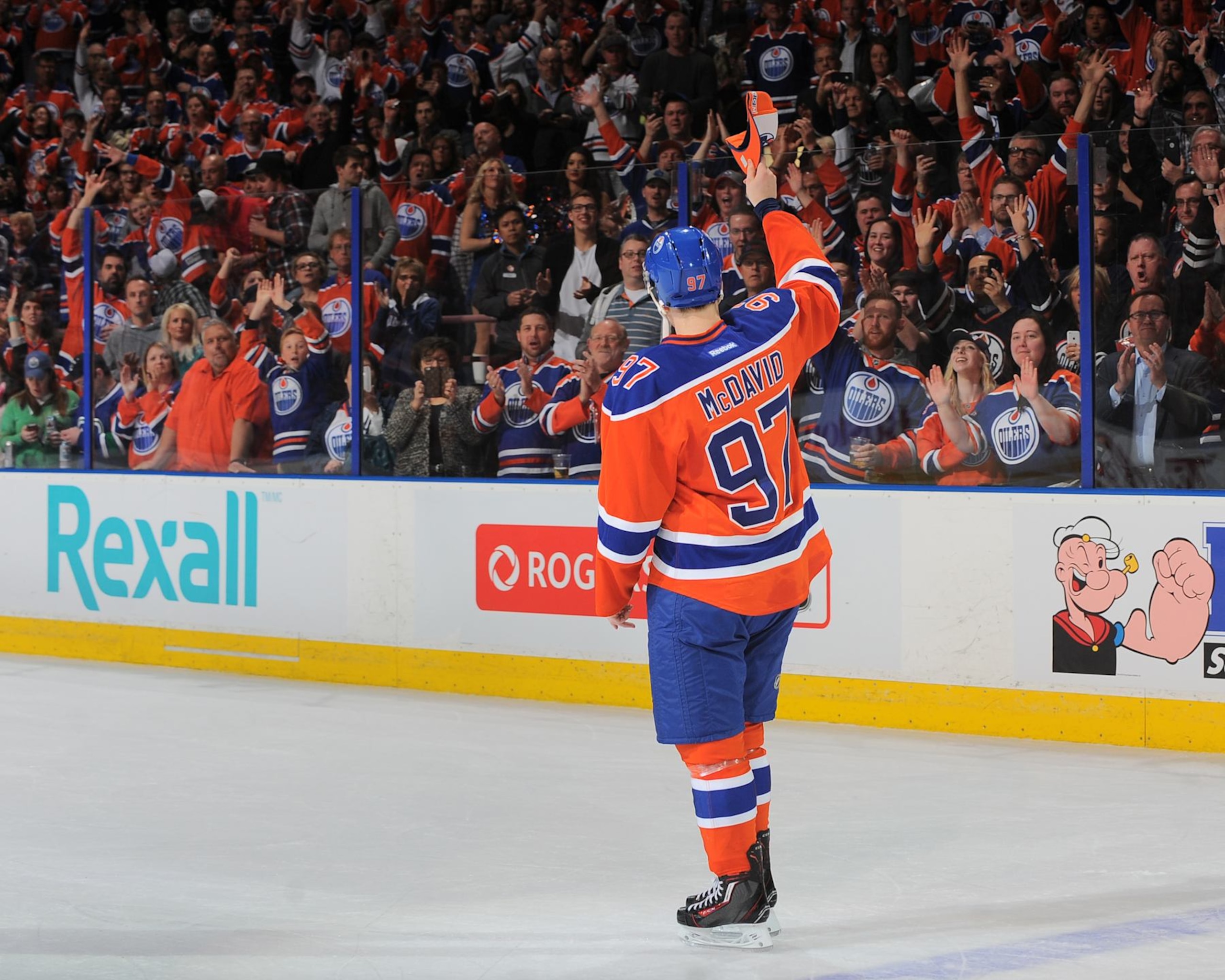 EDMONTON, AB - APRIL 6: Connor McDavid #97 of the Edmonton Oilers salutes the crowed after being selected as the third star of the game against the Vancouver Canucks on April 6, 2016 at Rexall Place in Edmonton, Alberta, Canada. (Photo by Andy Devlin/NHLI via Getty Images) EDMONTON, AB - APRIL 6: Connor McDavid #97 of the Edmonton Oilers salutes the crowed after being selected as the third star of the game against the Vancouver Canucks on April 6, 2016 at Rexall Place in Edmonton, Alberta, Canada. (Photo by Andy Devlin/NHLI via Getty Images)